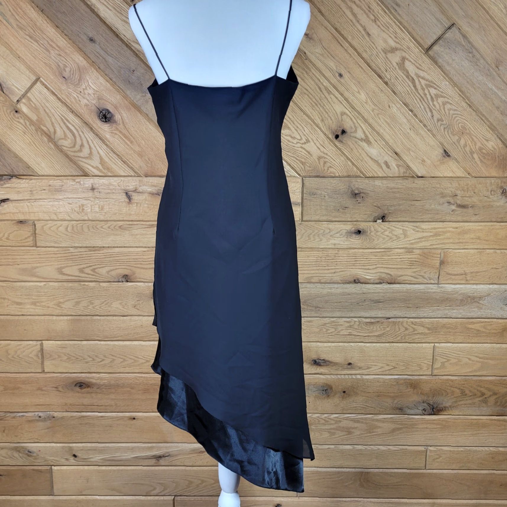 Vintage Positive Attitude Dress Hi-Low Satin Asymmetric Sleeveless Square Neck Polyester Black Petite 10 Party/Cocktail Women's Size L / US 10 / IT 46 - 4 Thumbnail