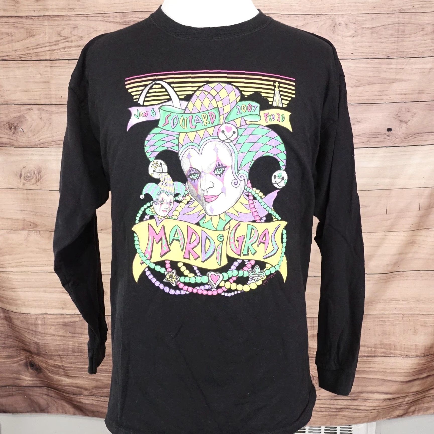 Delta VINTAGE Mardi Gras Soulard St Louis MO Long Sleeve T-Shirt Men XL Black 2000s Festival Krewe Clown Size US XL / EU 56 / 4 - 3 Thumbnail