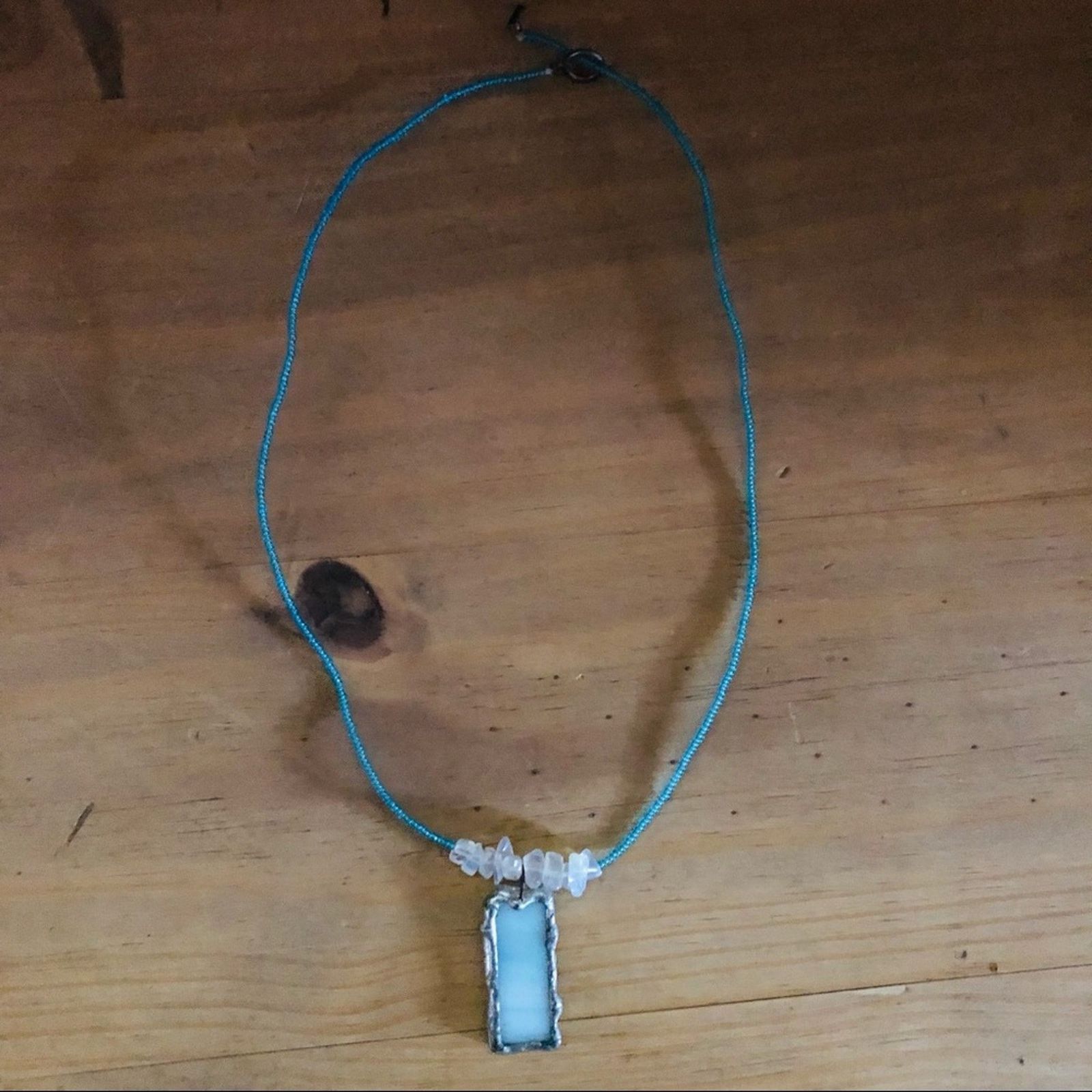 Handmade Handcrafted stained glass pendant beaded necklace Size ONE SIZE - 7 Thumbnail