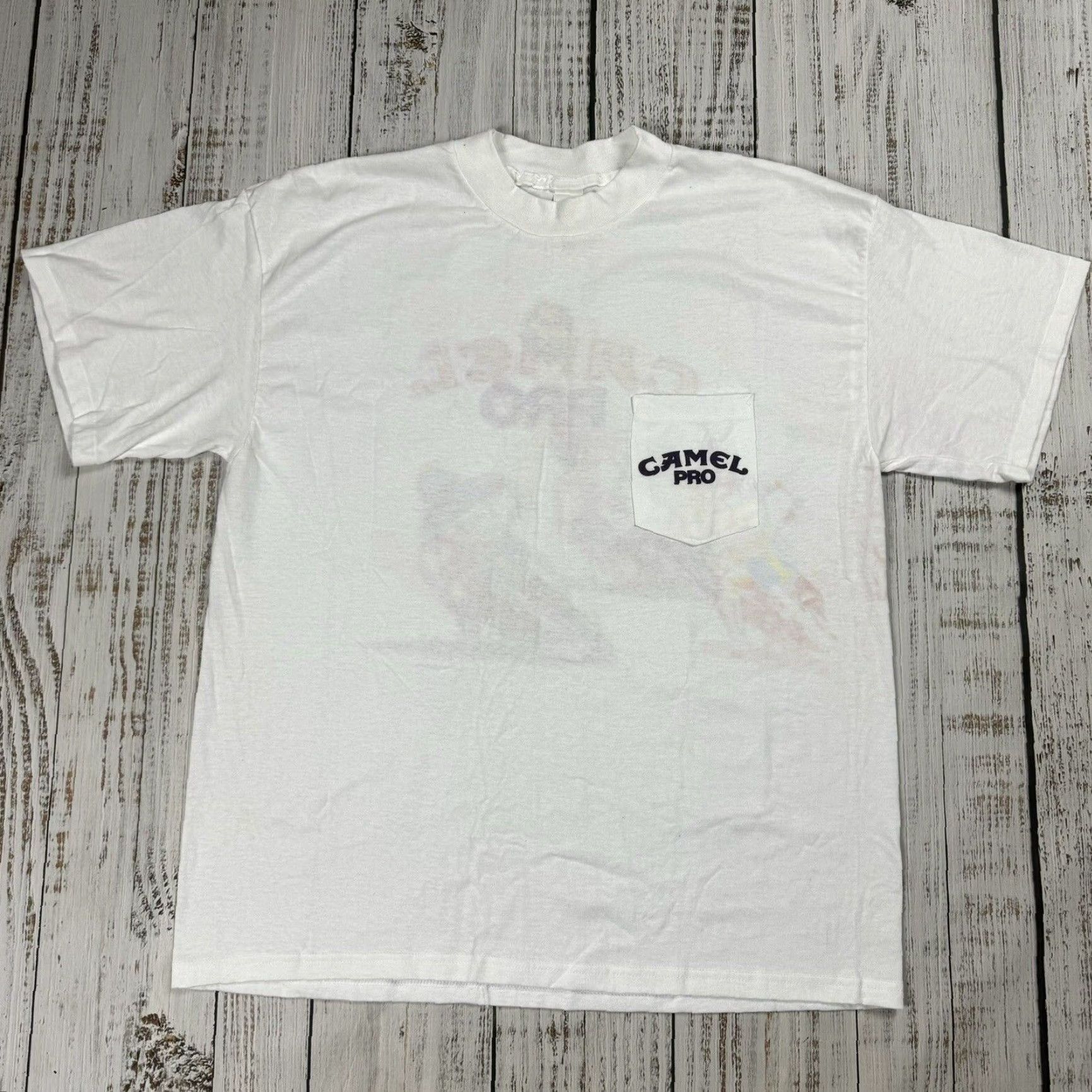 Camel VINTAGE Rival Sport 90s Camel Pro Racing Motorcycle Cigarette Promo Pocket T-Shirt XL White Graphic Print Mens Size US XL / EU 56 / 4 - 3 Thumbnail