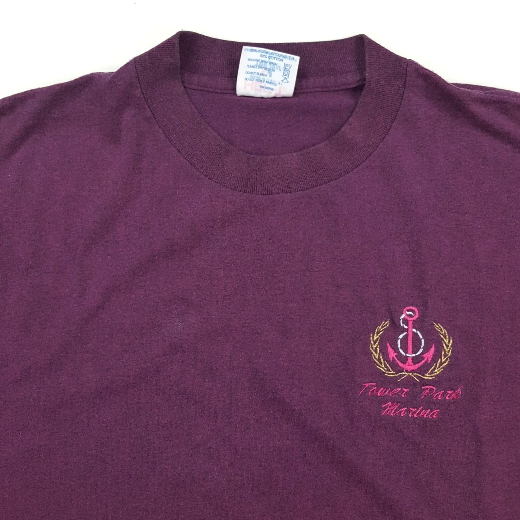 TEE JAYS VINTAGE TeeJays T-Shirt Purple Anchor Marina 90s Embroidered Short Sleeve Crew Neck Size M Mens USA Size US M / EU 48-50 / 2 - 2 Thumbnail