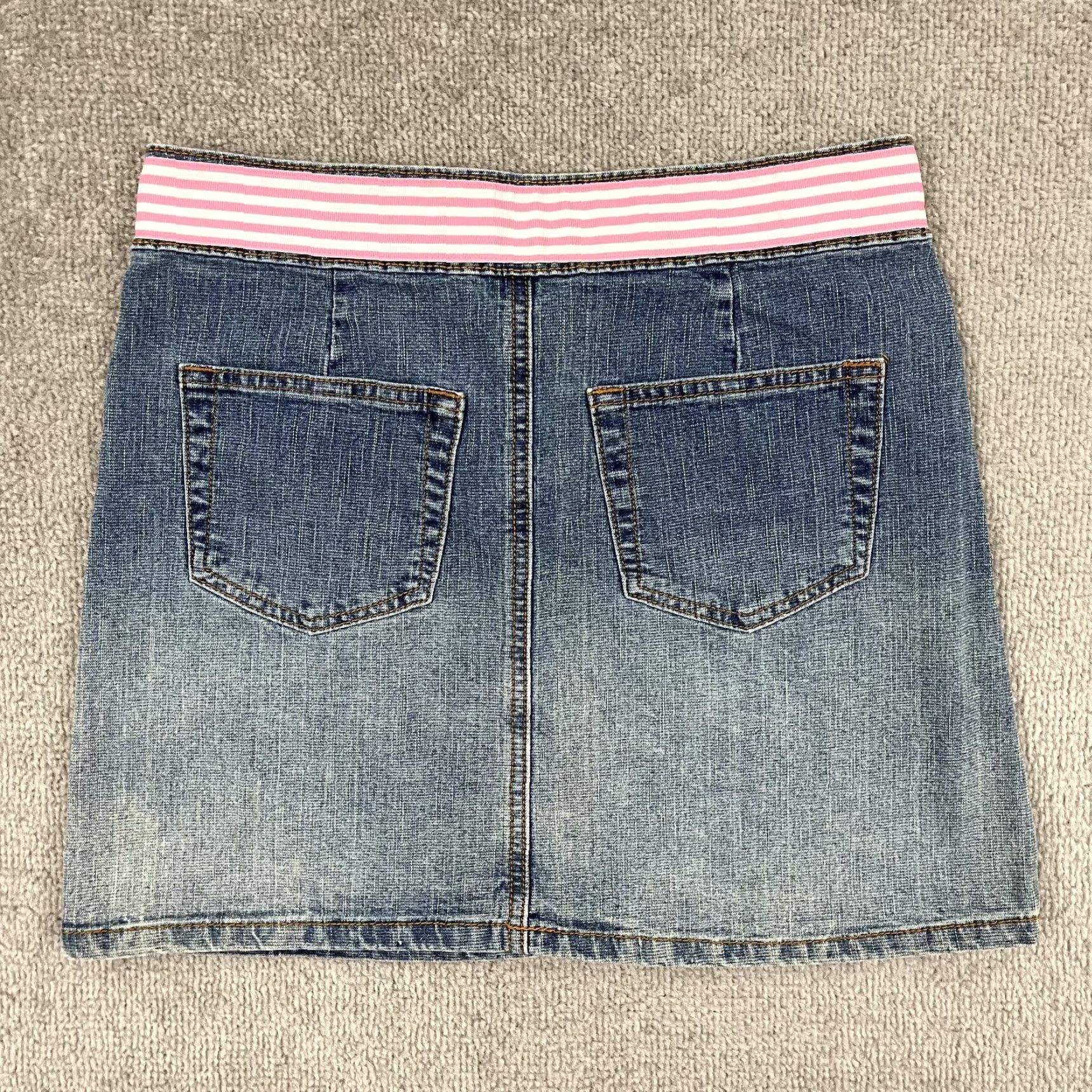 Denime Molly B Denim Mini Skirt Womens Sz 2 Blue Skull Embroidered Ribbon Y2K Cute Pockets Short Regular Size 2 Size 26" / US 2 / IT 38 - 7 Thumbnail