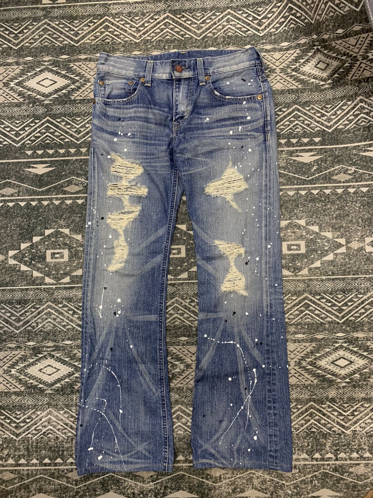 image of Flareedwin 503 Blue Trip Distressed Splash Paint, Men's (Size 32)