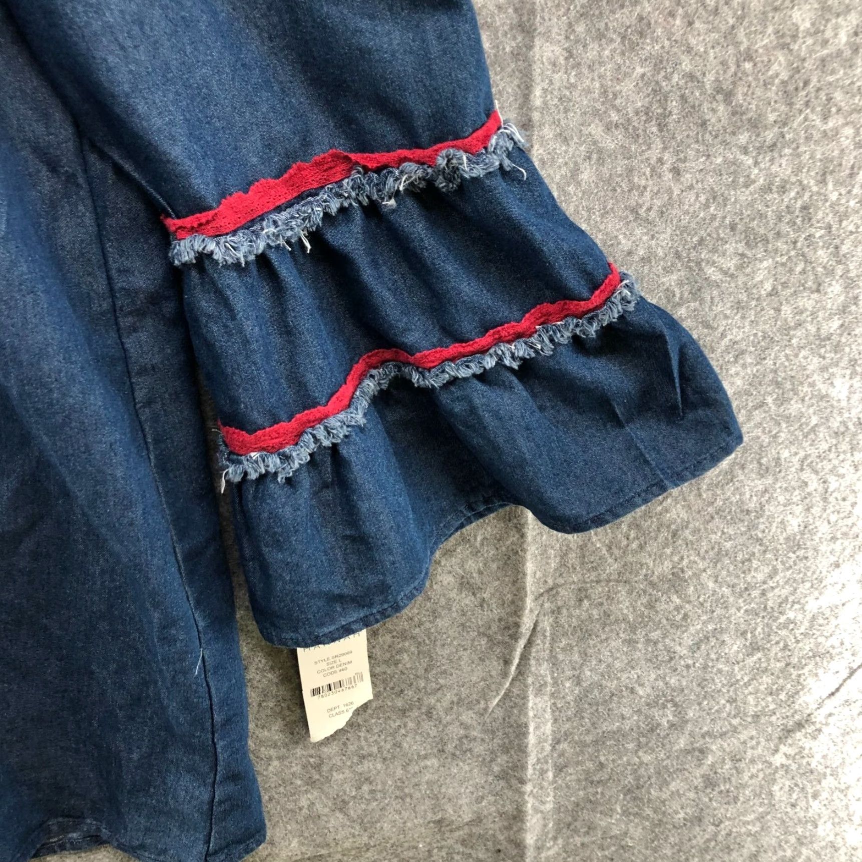 Vintage HANNAH Blouse Chambray Off Shoulder Bell Sleeve Embroidered Womens L Size L / US 10 / IT 46 - 5 Thumbnail