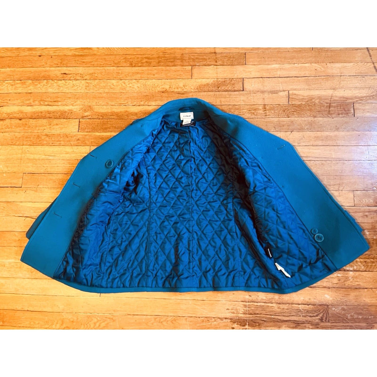 Vintage LL Bean Bellandi Wool Pea Coat Women’s 8 Reg Turquoise Double Breast Quilt Lined Size M / US 6-8 / IT 42-44 - 3 Thumbnail