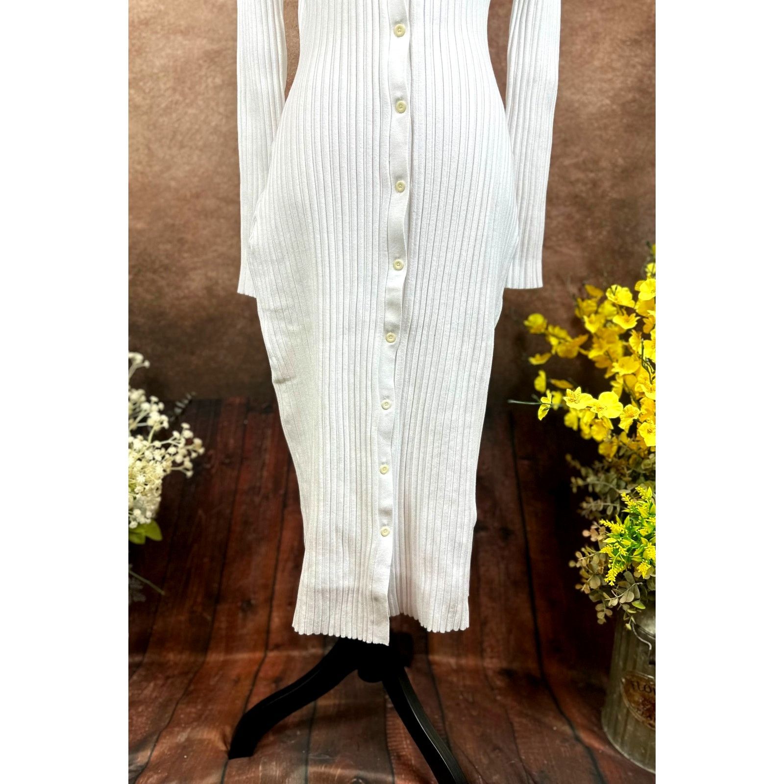 Other LITA By Ciara Rib Cardigan Button Front Midi Dress White M Size M / US 6-8 / IT 42-44 - 10 Thumbnail