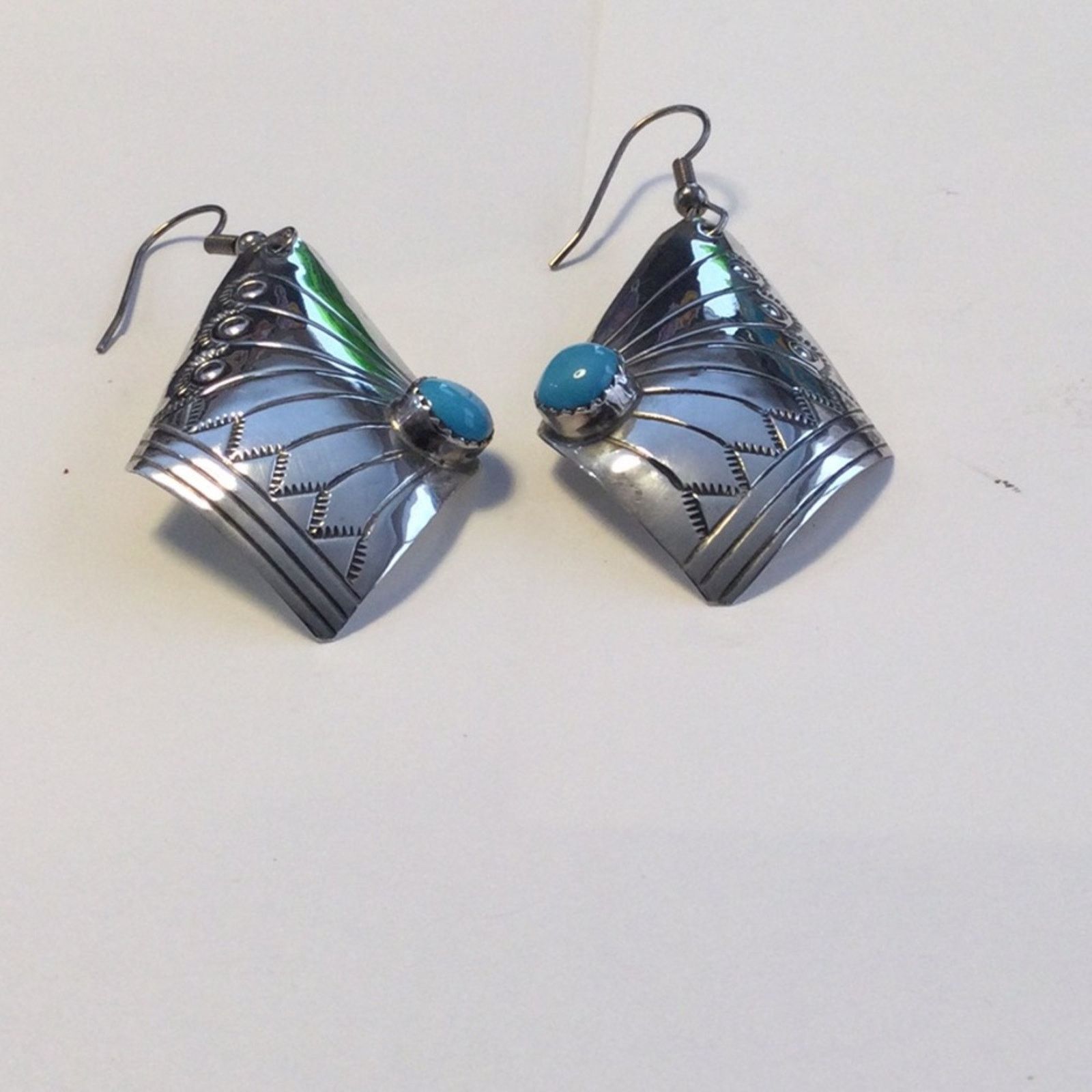 Other Silver & Turquoise Art Deco Fan Dangle Vintage Earrings Size ONE SIZE - 13 Thumbnail