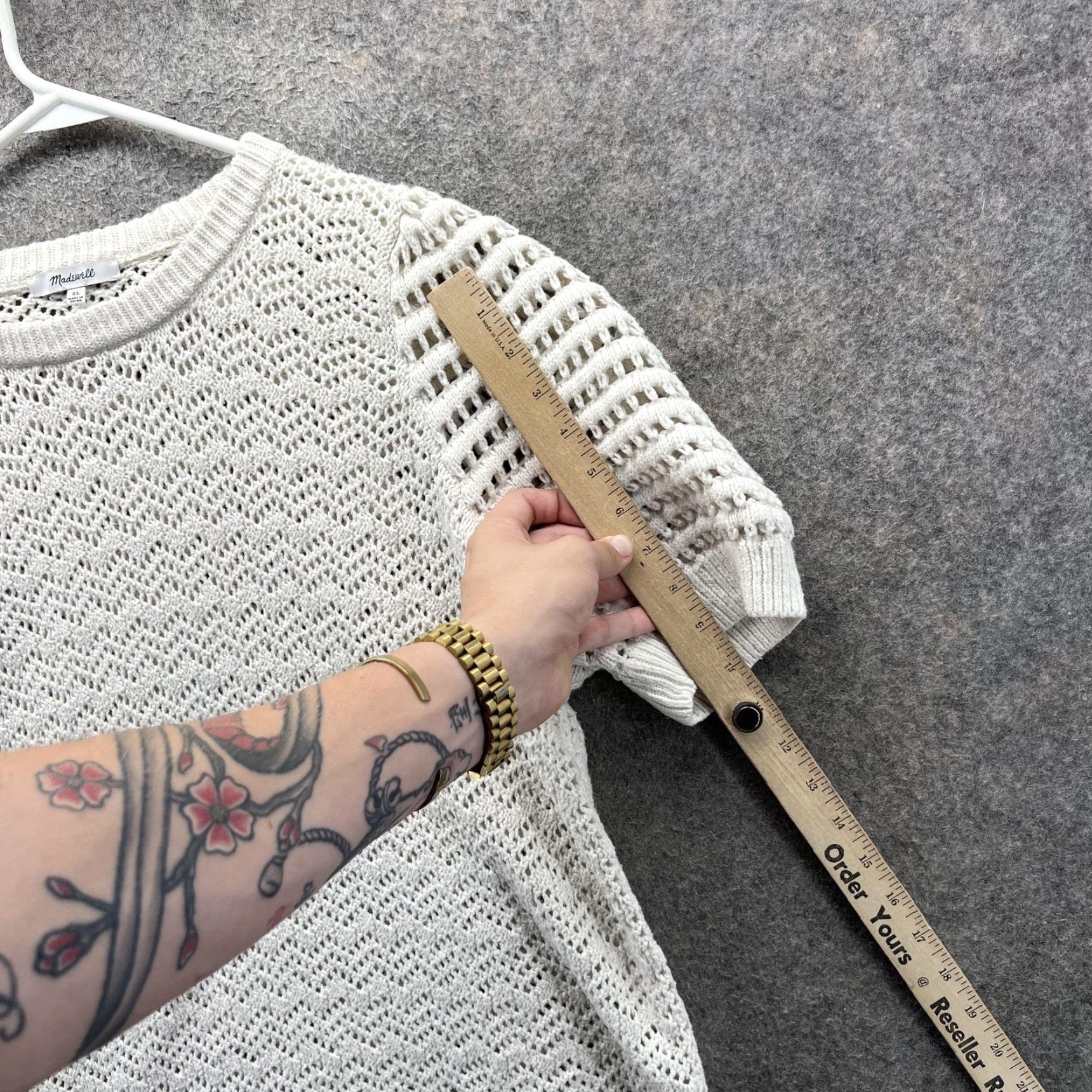 Madewell VINTAGE Madewell Sweater Womens XL White Pointelle Knit Short Sleeve Pullover Top Size XL / US 12-14 / IT 48-50 - 7 Thumbnail