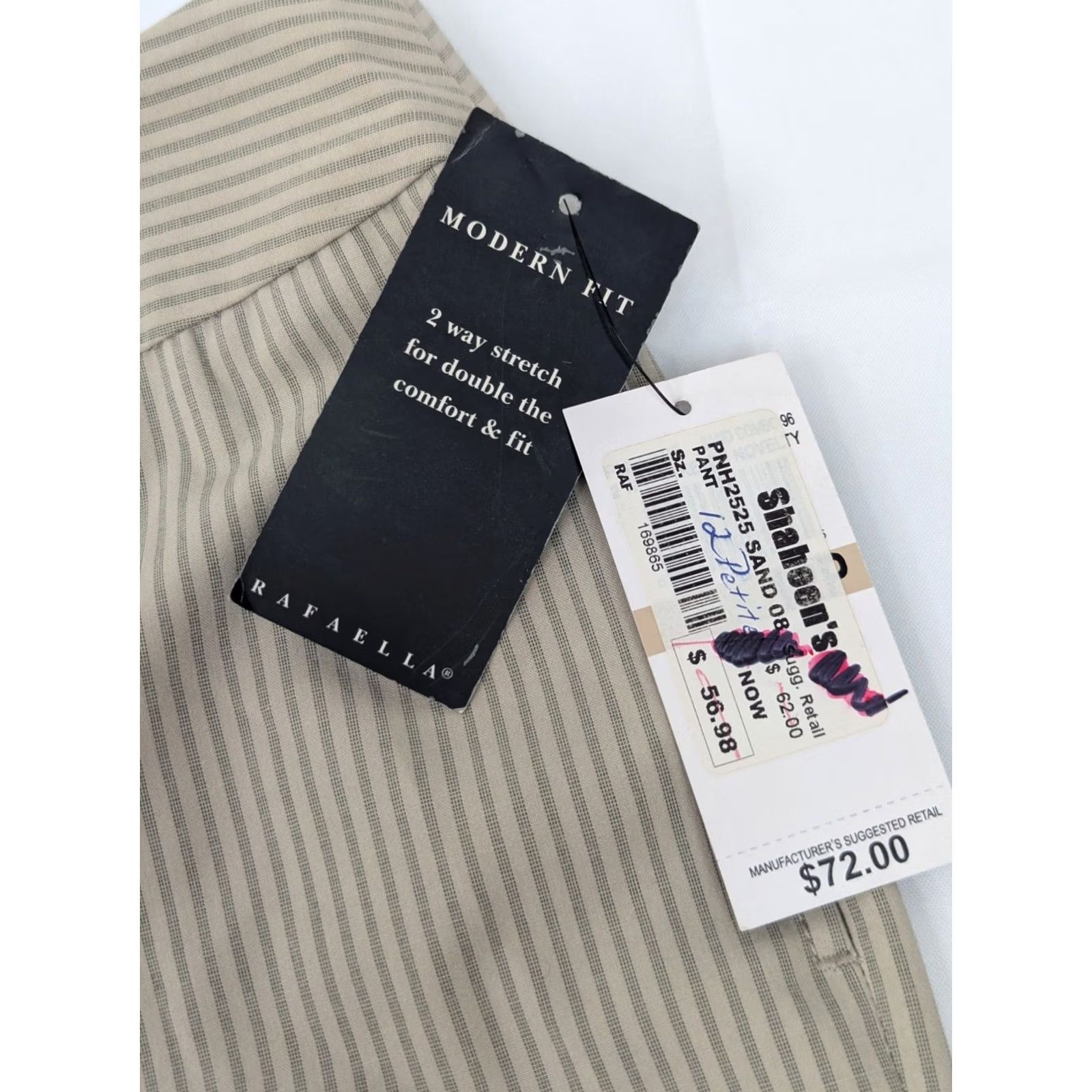 Vintage Rafaella Pinstripe Pants Women 12P (Petite) Casual Dress Pants Beige 31x28 Knit Cotton Spandex Regular Straight Modern Fit Size 30" / US 8 / IT 44 - 3 Thumbnail
