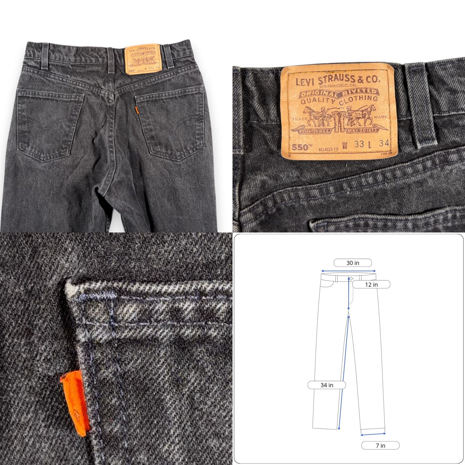 Levi's VINTAGE Levi's 550 Jeans Mens 30x34 Black Relaxed Denim USA 90s Orange Tab 5-Pocket Size US 30 / EU 46 - 8 Thumbnail