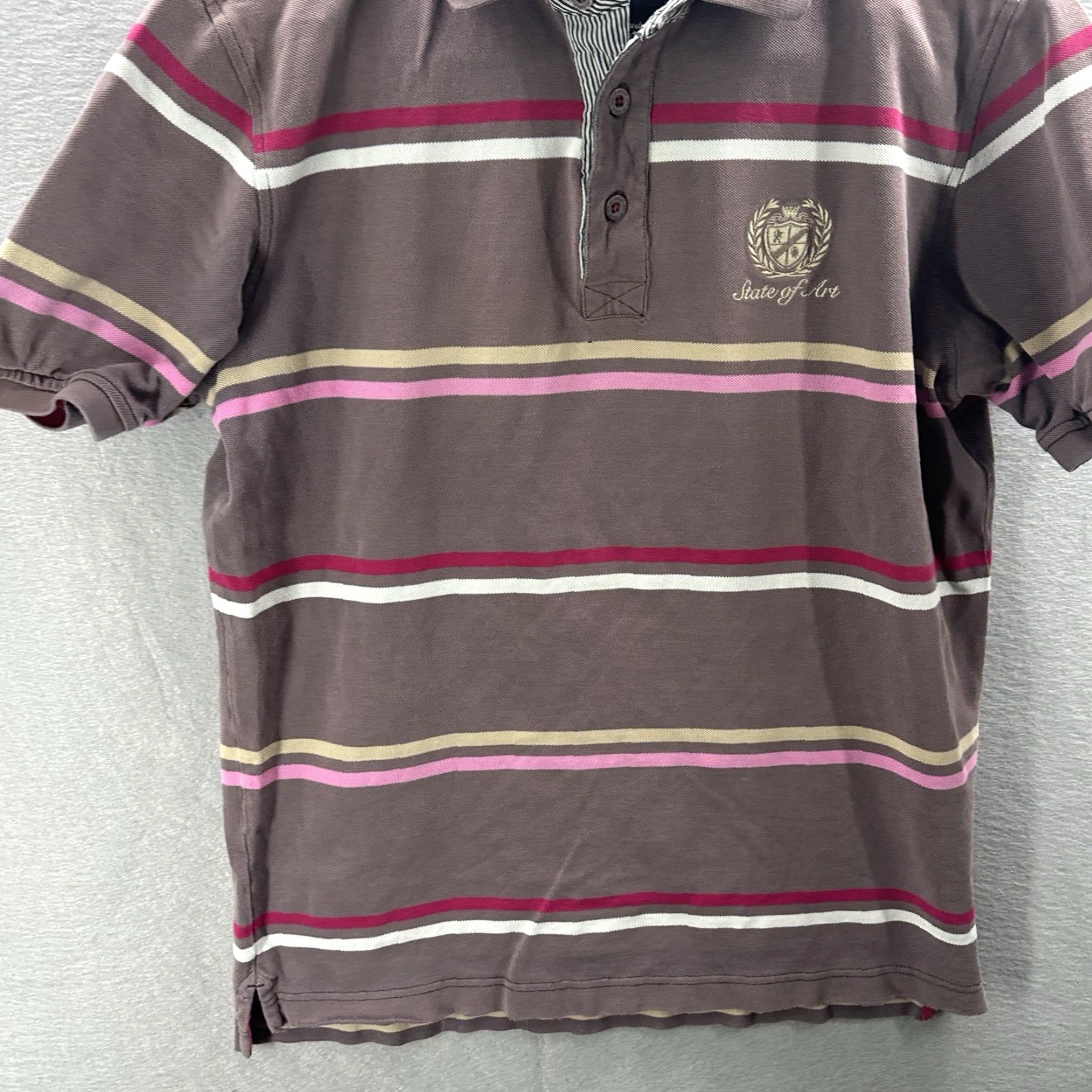 Vintage State of Art Polo Shirt Mens M Short Sleeve Striped Cotton Pique 100% Cotton Polo Shirt Men M Brown Vintage No N/A Size US M / EU 48-50 / 2 - 4 Thumbnail