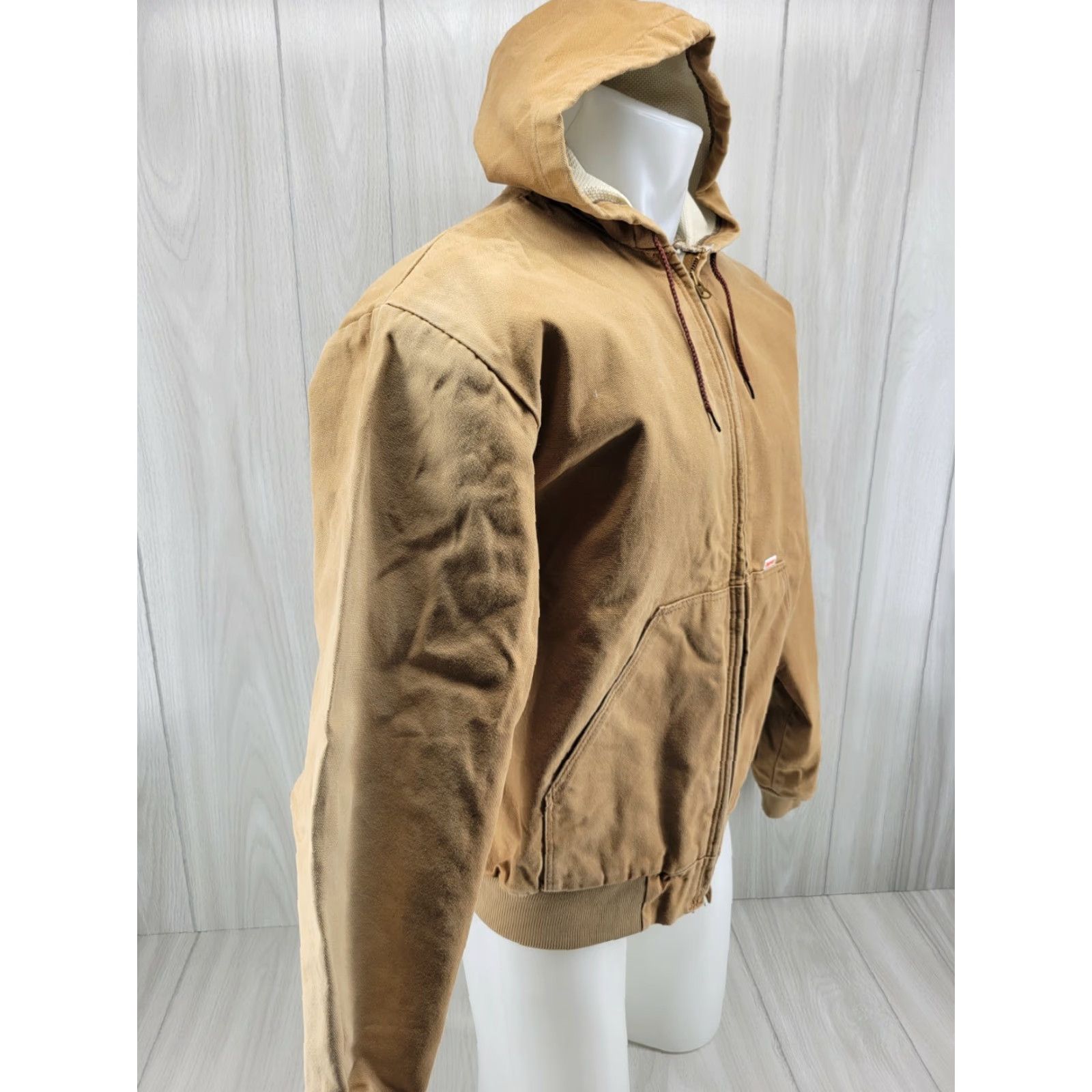 Vintage Fade Distressed Berco Hood Jacket Thermal Lining Duck Brown Mens XL 48-50 Canvas Cotton Jacket Size US XL / EU 56 / 4 - 4 Thumbnail