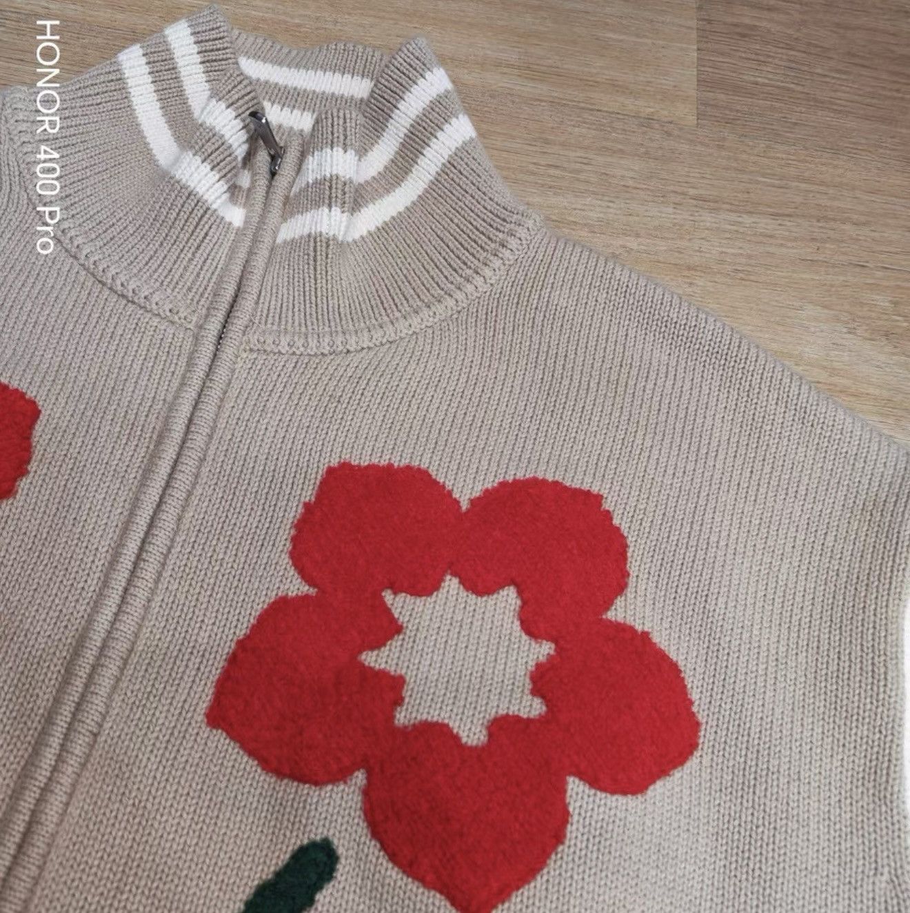 Kith KITH beige floral embroidered zip-up knit jacket, Size US XL / EU 56 / 4 - 6 Thumbnail