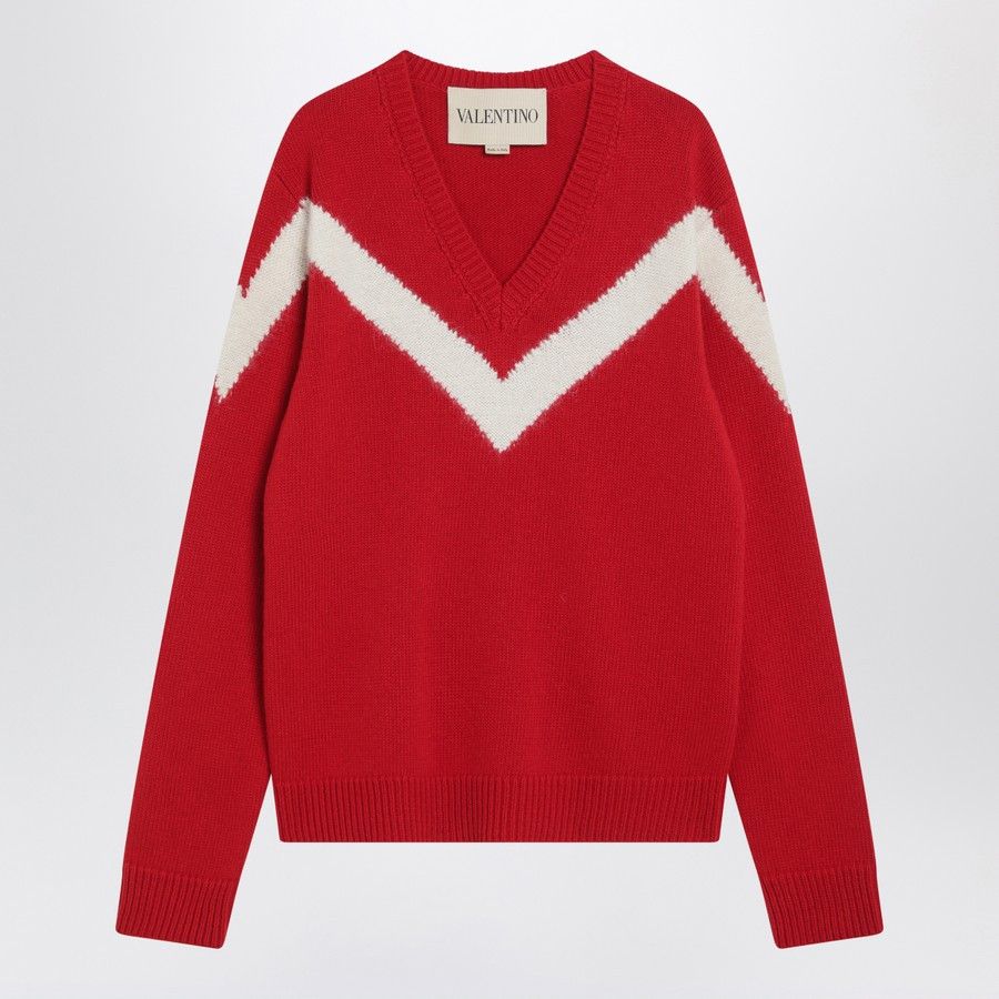 o1d2blof1025 V Logo Sweater in Red