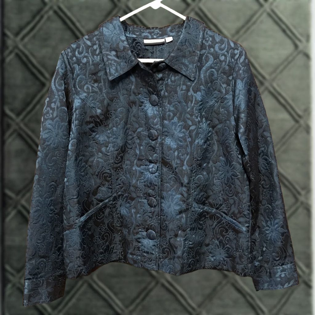 Croft & Barrow Croft & Barrow Blazer Jacket Women L Blue Jacquard Button Pockets NEW Size L / US 10 / IT 46 - 1 Thumbnail