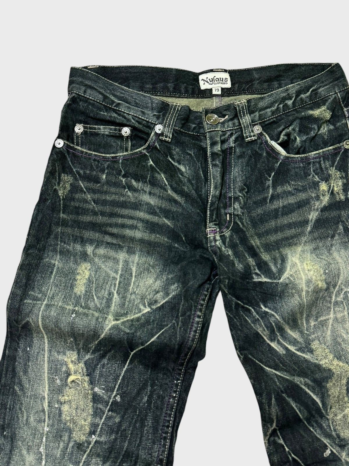 Hysteric Glamour × Japanese Brand NYLAUS JEANS Acid Wash Paint Splash Distressed Jeans Size US 30 / EU 46 - 4 Thumbnail
