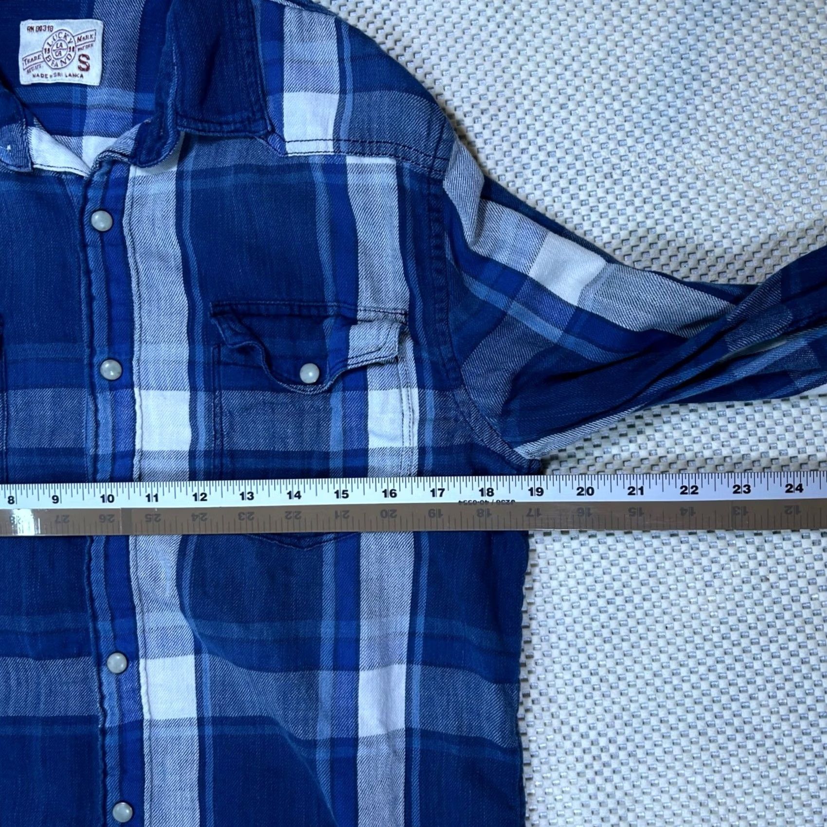 Lucky Brand Lucky Brand Plaid Western Shirt Mens Long Sleeve Small Blue Button-Up, Classic Fit, Chest Pockets, Cotton Blend Size US S / EU 44-46 / 1 - 6 Thumbnail