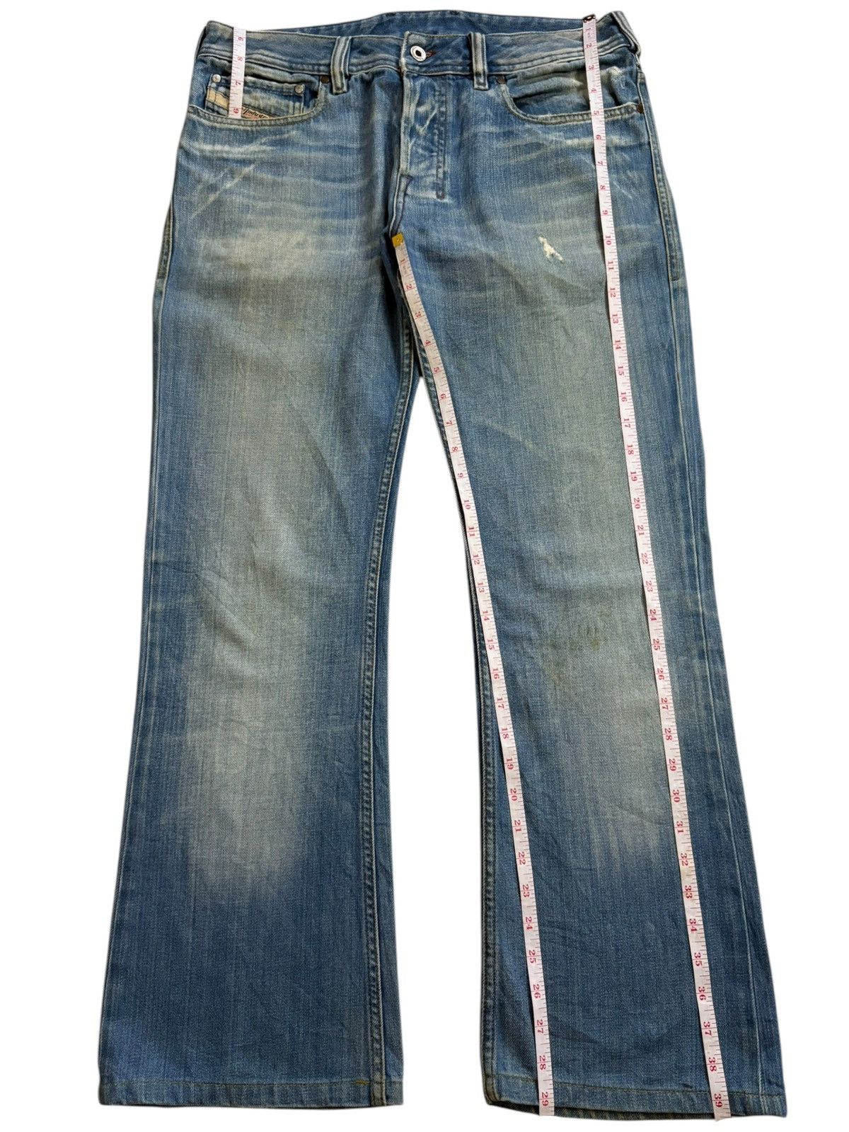 Diesel Vintage Diesel Zathan Blue Wash Distressed Flare Jeans Size US 32 / EU 48 - 14 Thumbnail