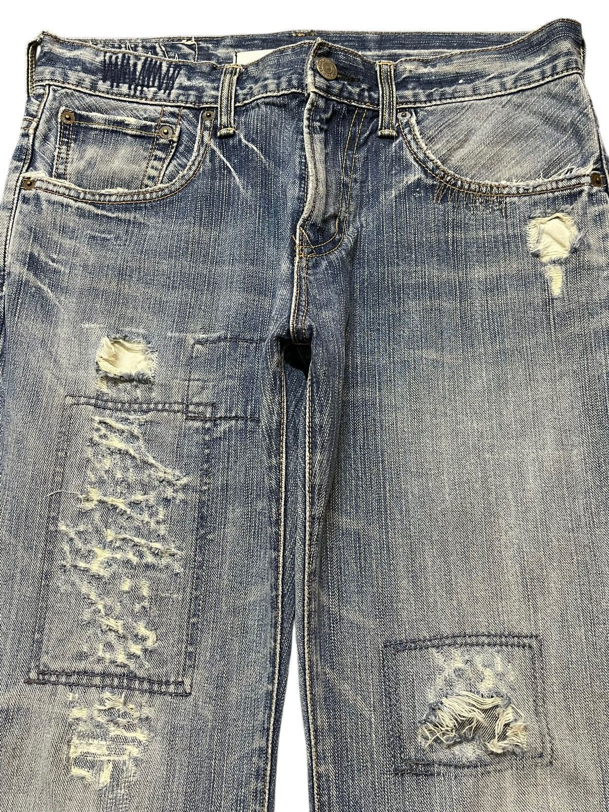 Edwin Vintage Edwin XV Faded Wash Distressed Wide Leg Flare Jeans Size US 30 / EU 46 - 3 Thumbnail