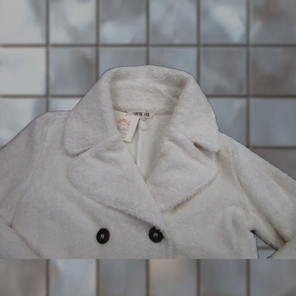 Doublet Simone Fan Coat Womens S/M White Soft Terry Pea Coat Double Breasted Button USA Size S / US 4 / IT 40 - 1 Thumbnail