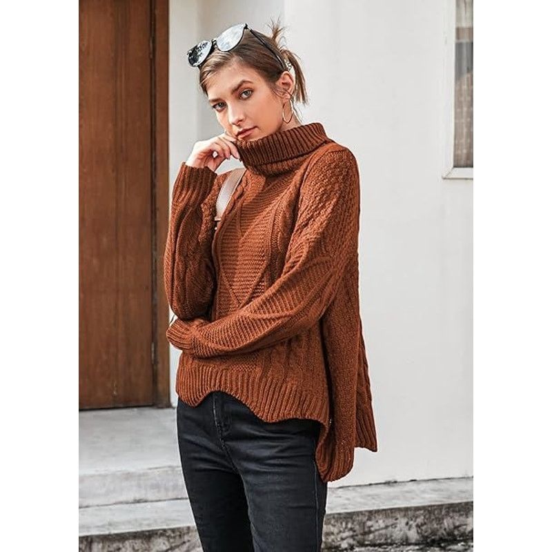 Other Beyove Orange Turtleneck Scalloped Hem Cable Knit Sweater Size M / US 6-8 / IT 42-44 - 1 Thumbnail