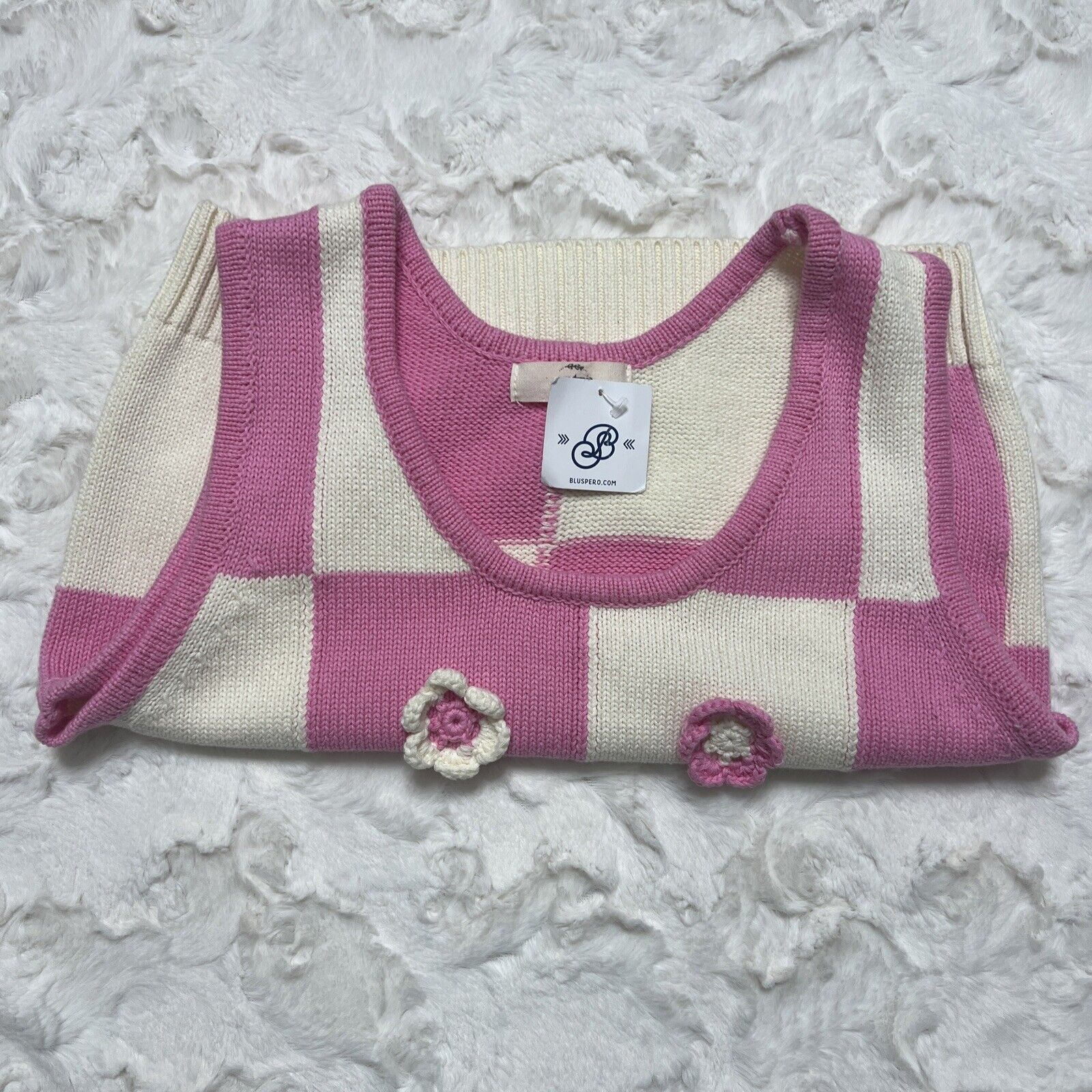Other Entro Women Pink White Crochet Flowers Stretch Knit Top Sz M Size M / US 6-8 / IT 42-44 - 7 Thumbnail