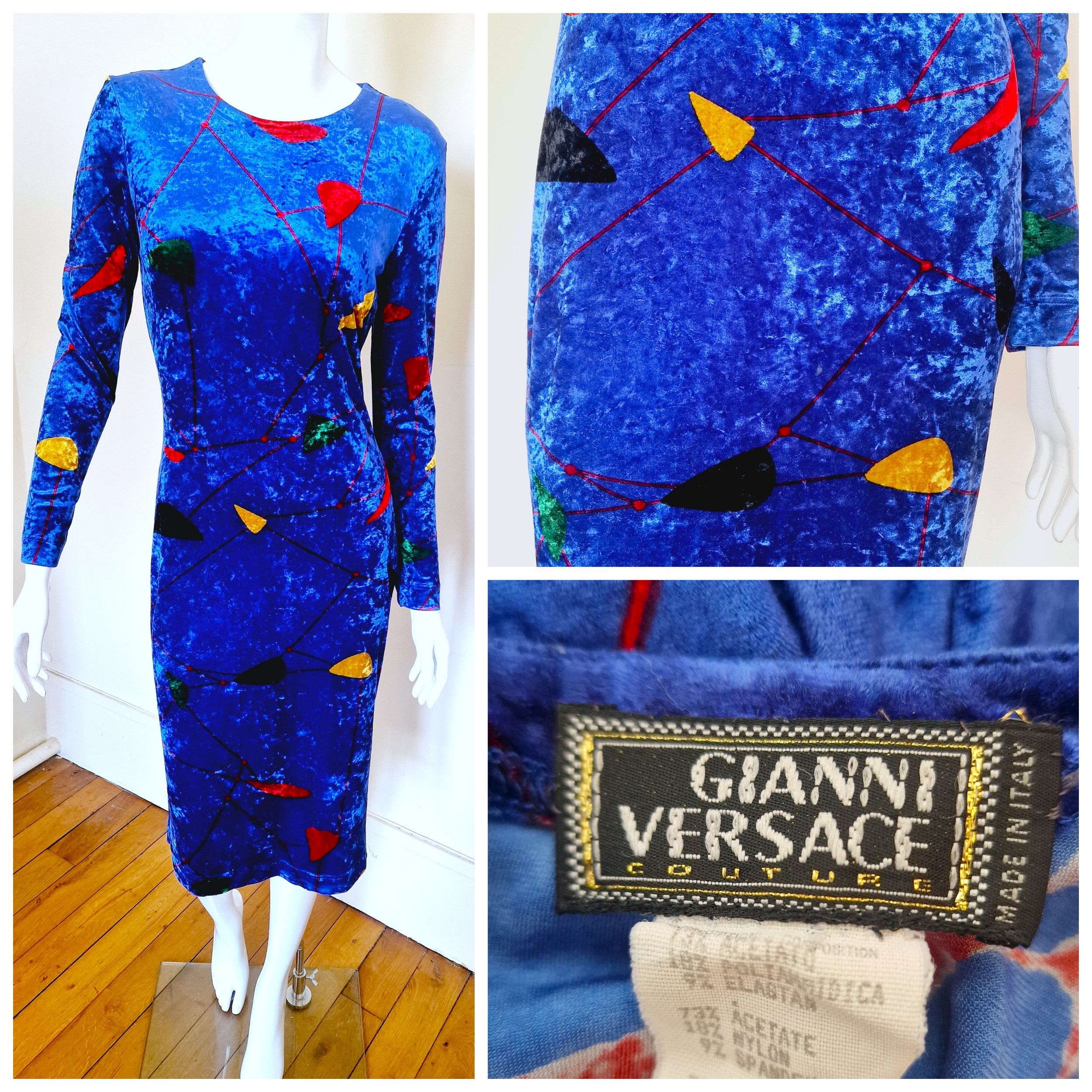 Versace Gianni Versace Couture Blue Geometric Medium Evening Dress Size M / US 6-8 / IT 42-44 - 1 Thumbnail