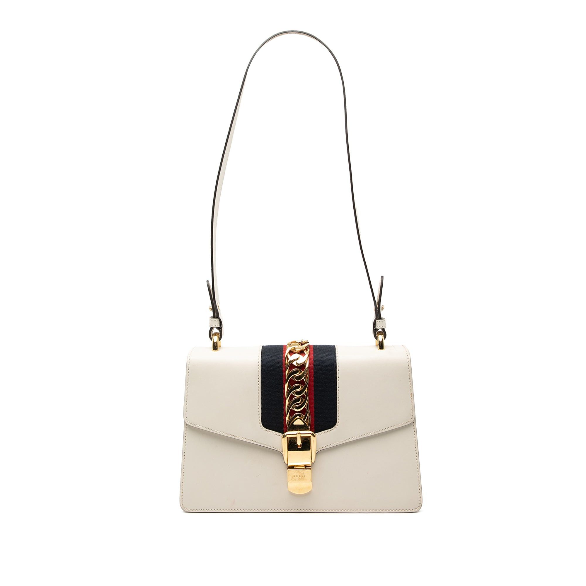 Gucci Small Leather Sylvie Web Satchel in White, Women's