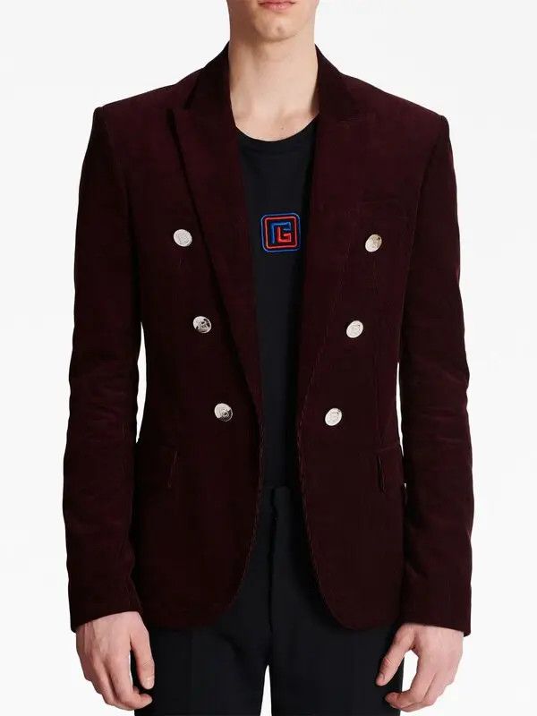Balmain o1y0426 Blazer in Burgundy Size US M / EU 48-50 / 2 - 2 Thumbnail