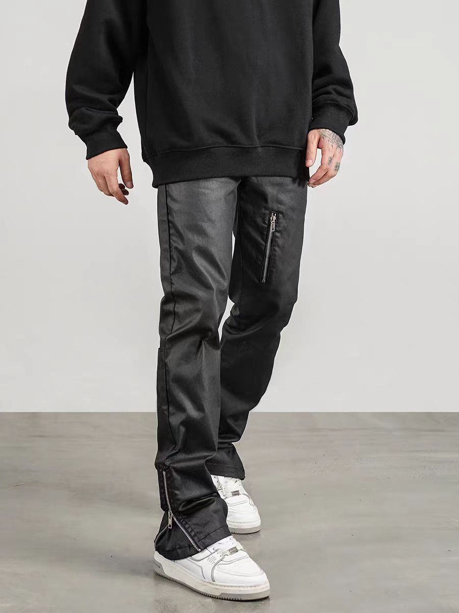 High Street waxed coated zip cargo track pants
