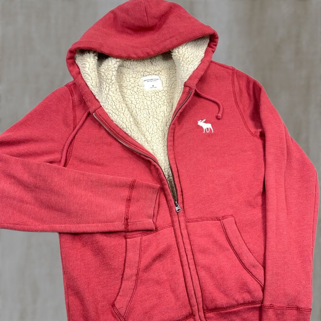 Abercrombie & Fitch VINTAGE Abercrombie & Fitch Hoodie Mens M Pink Sherpa Lined Full Zip Pullover Logo Embroidered Unisex? Size US M / EU 48-50 / 2 - 1 Thumbnail