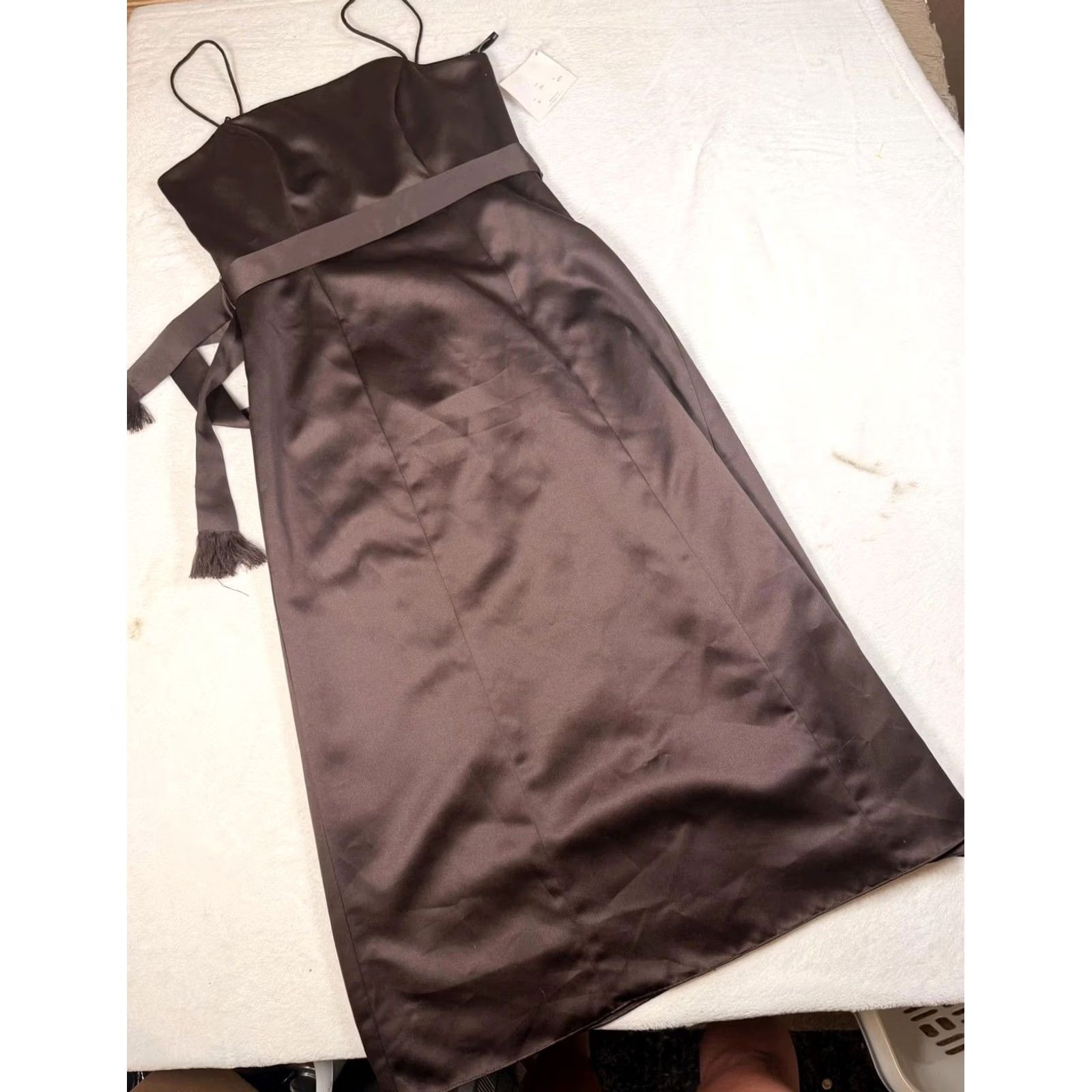 Vintage WTOO Dress 10 Brown Satin Sweetheart Maxi A-Line Bridesmaid Gown Formal Womens Size L / US 10 / IT 46 - 4 Thumbnail