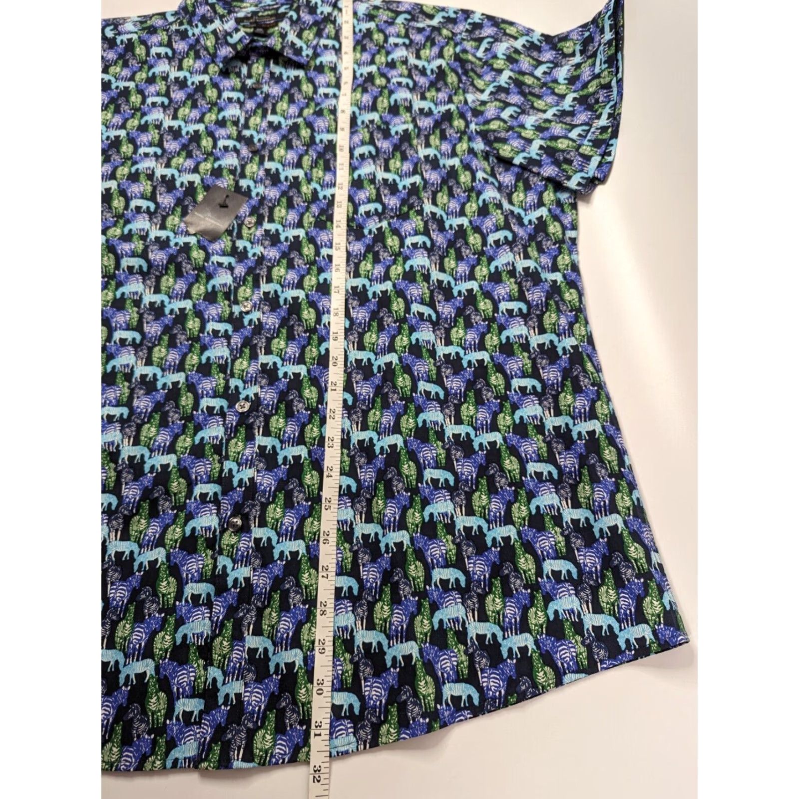 Marcs VINTAGE Marc Anthony Blue Zebra Print Luxury Slim Fit Short Sleeve Button Shirt Mens 2XL Size US XXL / EU 58 / 5 - 6 Thumbnail