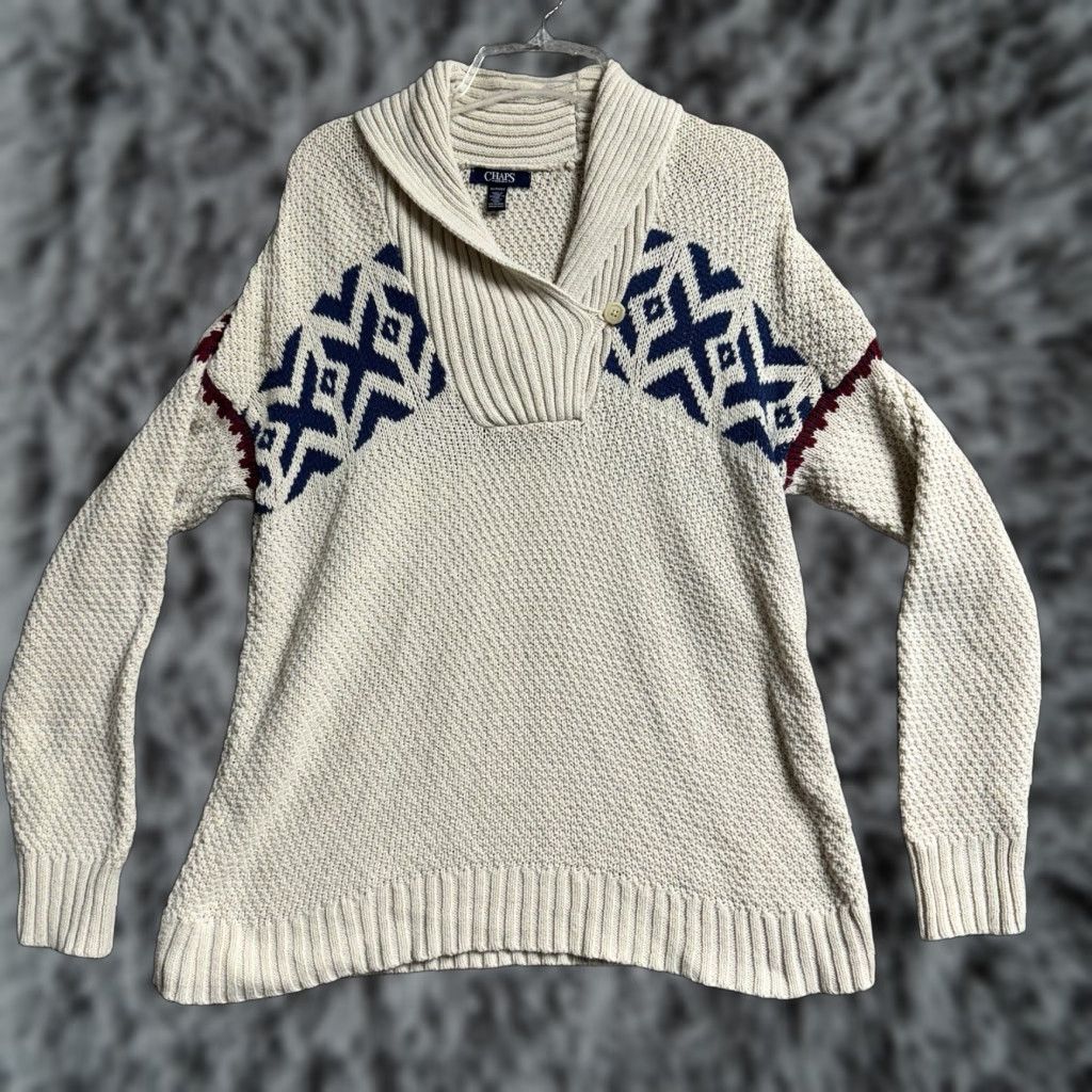 Chaps Chaps Sweater Womens XL Fair Isle Aztec Shawl Collar Warm Cozy Boho Grandpa Y2K Size XL / US 12-14 / IT 48-50 - 1 Thumbnail