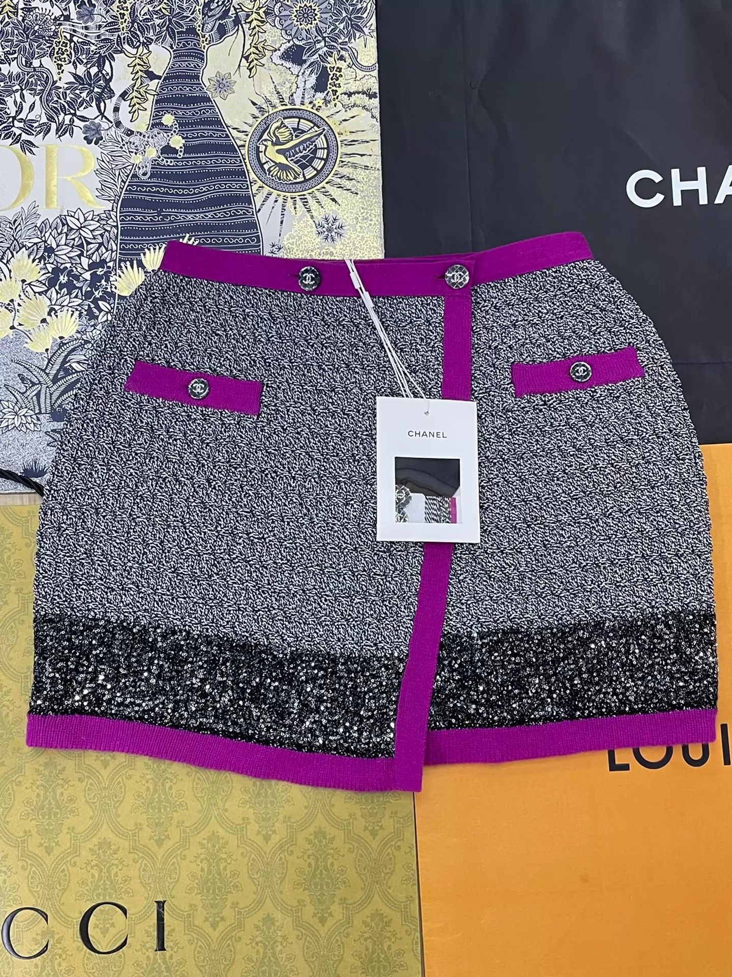 Chanel Chanel Purple-Gray Sequin Color-Blocked Skirt 38 Size 27" / US 4 / IT 40 - 1 Thumbnail