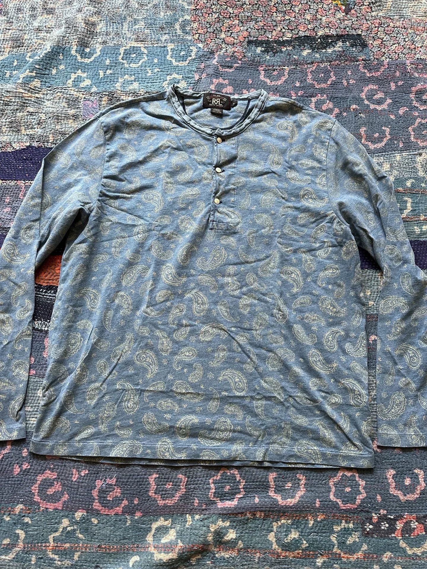 RRL Ralph Lauren rrl indigo dyed paisley long sleeve tee Size US XL / EU 56 / 4 - 1 Thumbnail