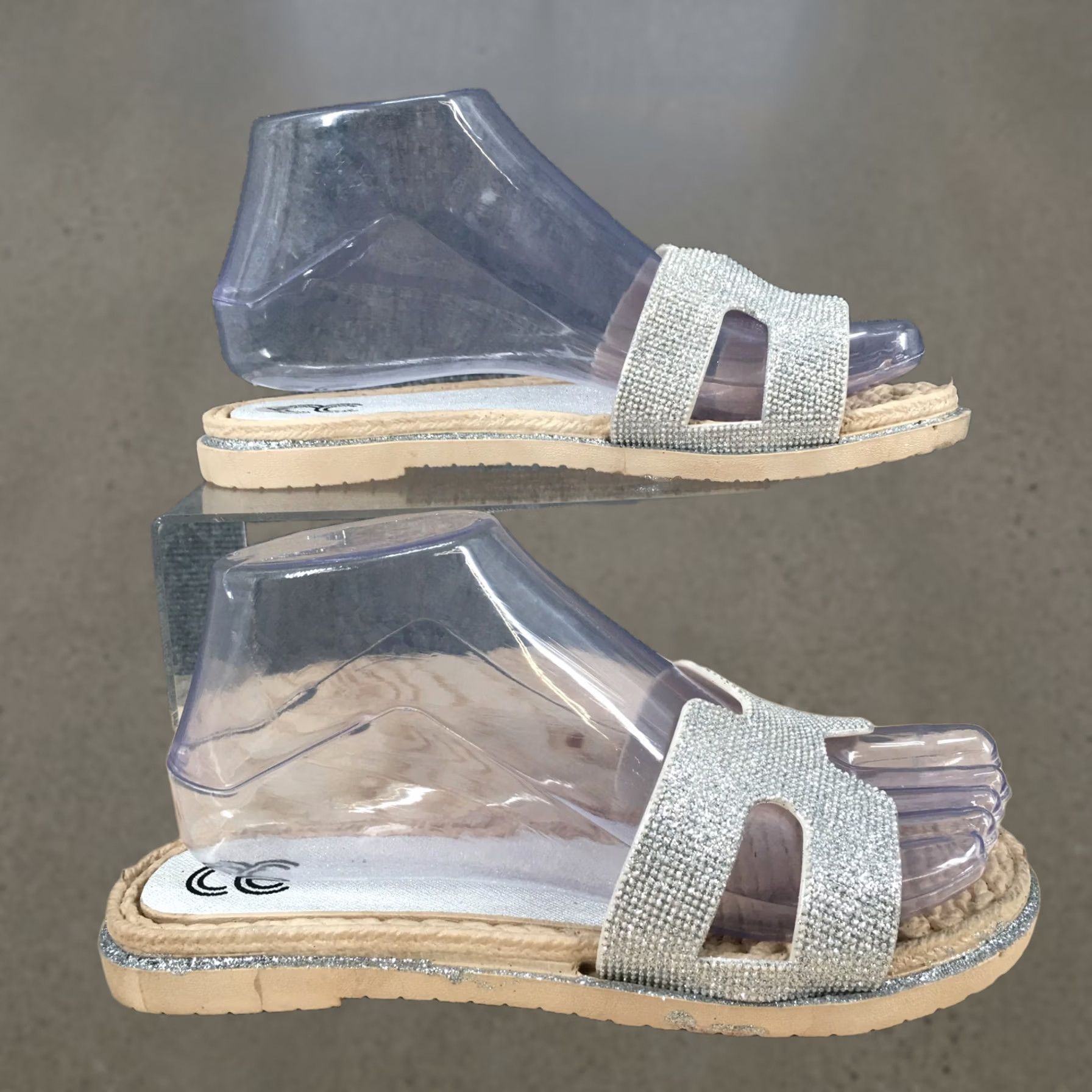 Vintage Cindy Claire Sandals Womens 38 Slide Flats Slip On CC Logo Silver Glitter NEW Size US 8 / IT 38 - 1 Thumbnail