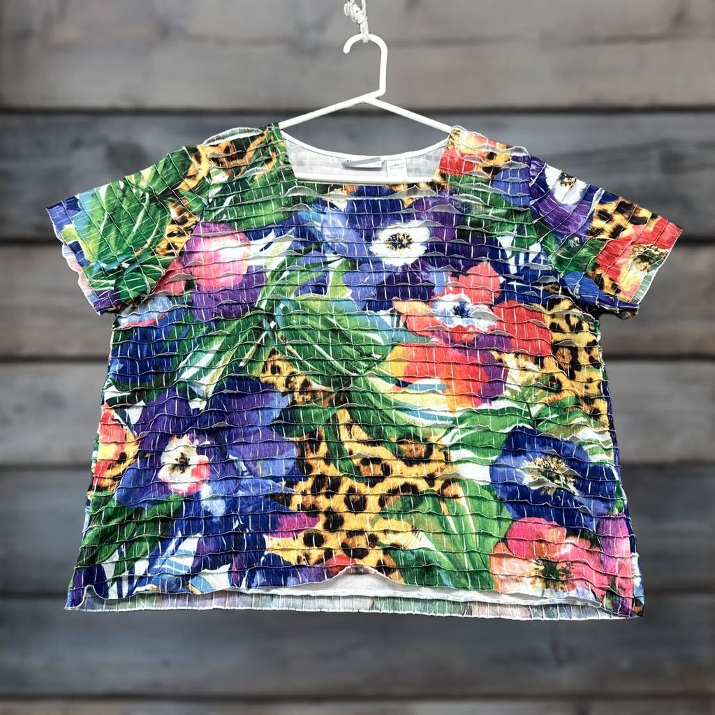 Vintage VINTAGE Alfred Dunner Shirt Womens PL Purple Green Square Neck Ruffle Floral Y2K Size L / US 10 / IT 46 - 1 Thumbnail