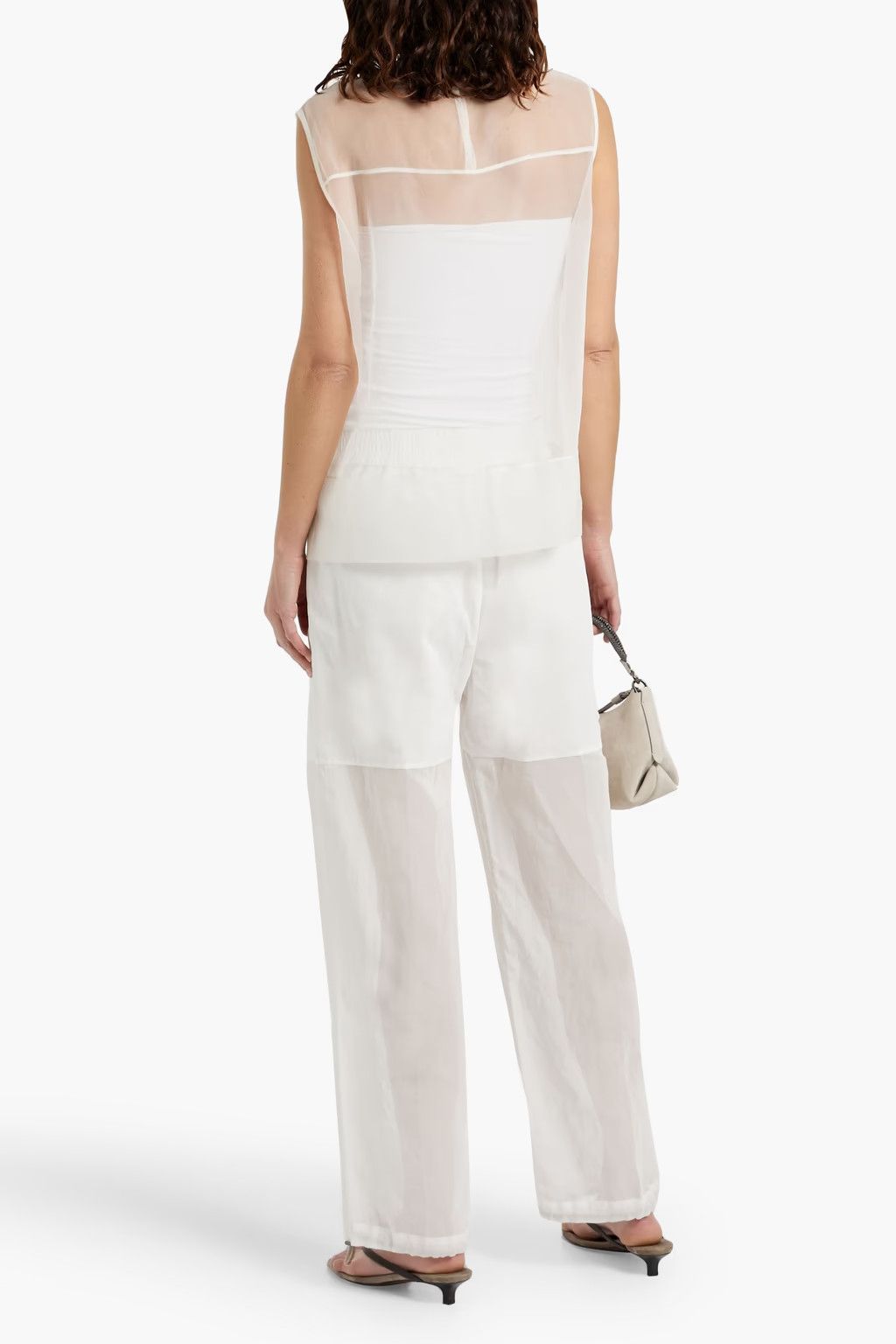 Brunello Cucinelli o1y0825 Silk Top in White Size 3XL / US 20-22 - 3 Thumbnail