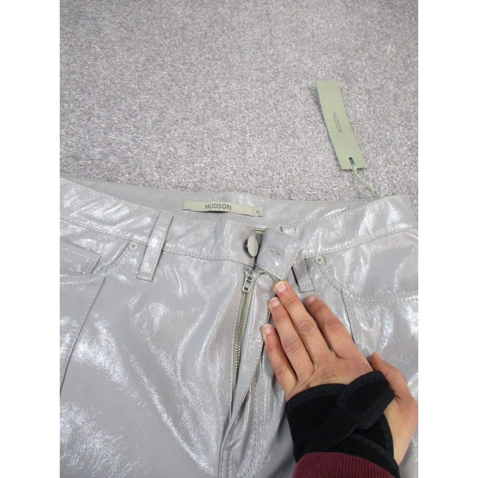 Hudson VINTAGE Hudson Pants Womens 31 Gray Faux Leather Straight Chino 90s Girls Size 24" / US 00 / IT 34 - 3 Thumbnail