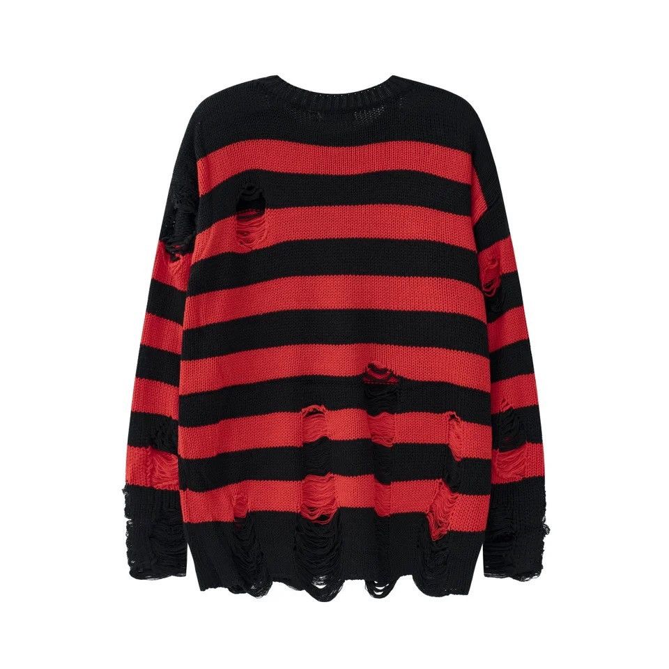 Japanese Brand × Vintage Sweater retro style loose pullover stripes torn holes fringe Size US L / EU 52-54 / 3 - 2 Thumbnail