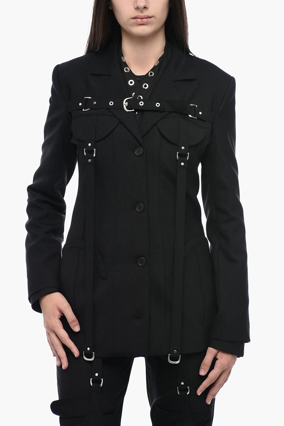 Off-White og1mm1125 Buckle Cargo Blazer in Black Size S / US 4 / IT 40 - 1 Thumbnail
