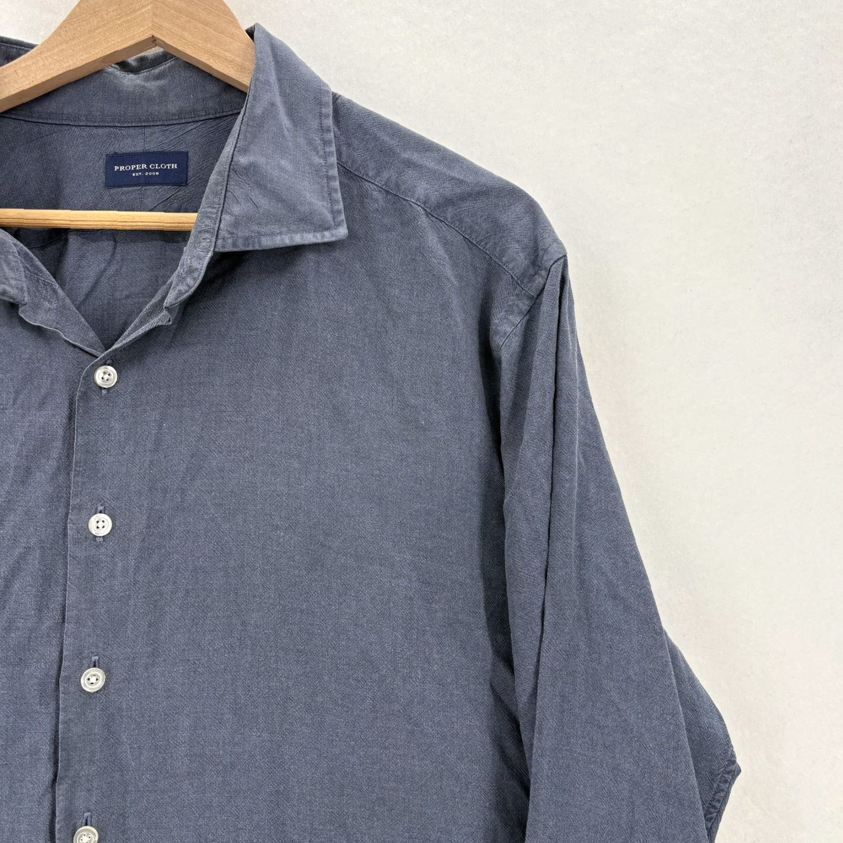 Proper Cloth Proper Cloth Shirt Mens 3XL Blue Solid Long Sleeve Twill Button Up Casual Size US XXL / EU 58 / 5 - 2 Thumbnail