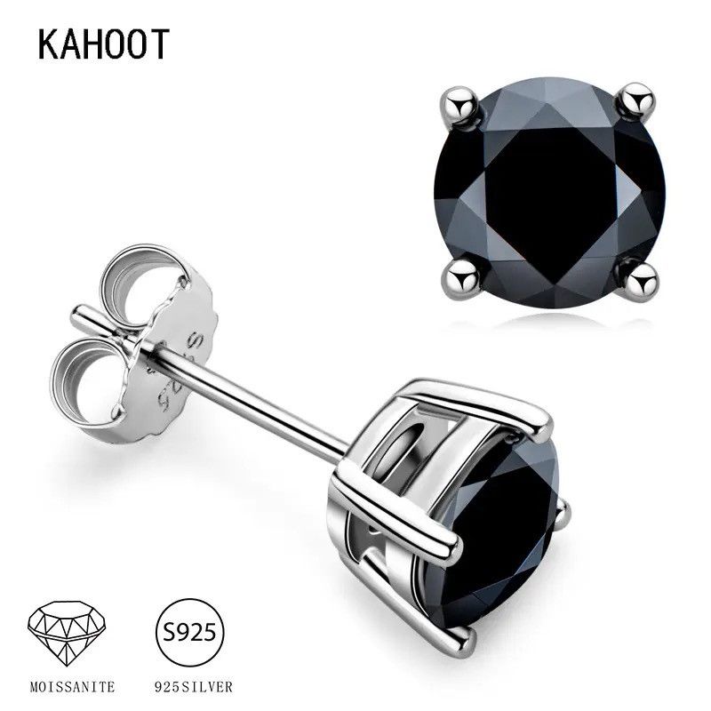 Jewelry 925 Silver 0.5 Carat Moissanite 4 Claws Round Black Earrings Size ONE SIZE - 2 Thumbnail