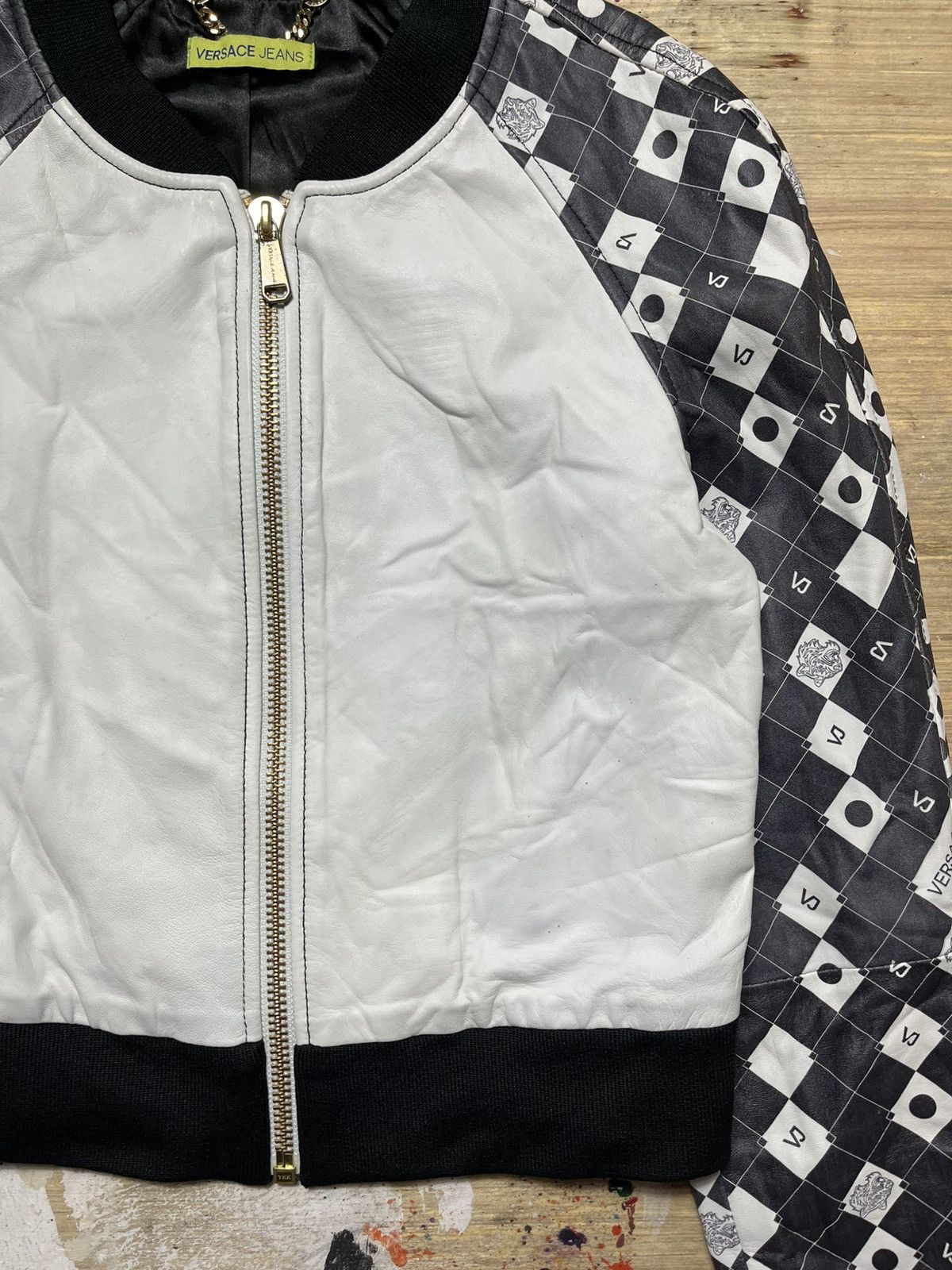 Versace × Versace Jeans Couture Versace Jeans Couture Damier Leather Bomber Jacket Size XS / US 0-2 / IT 36-38 - 5 Thumbnail