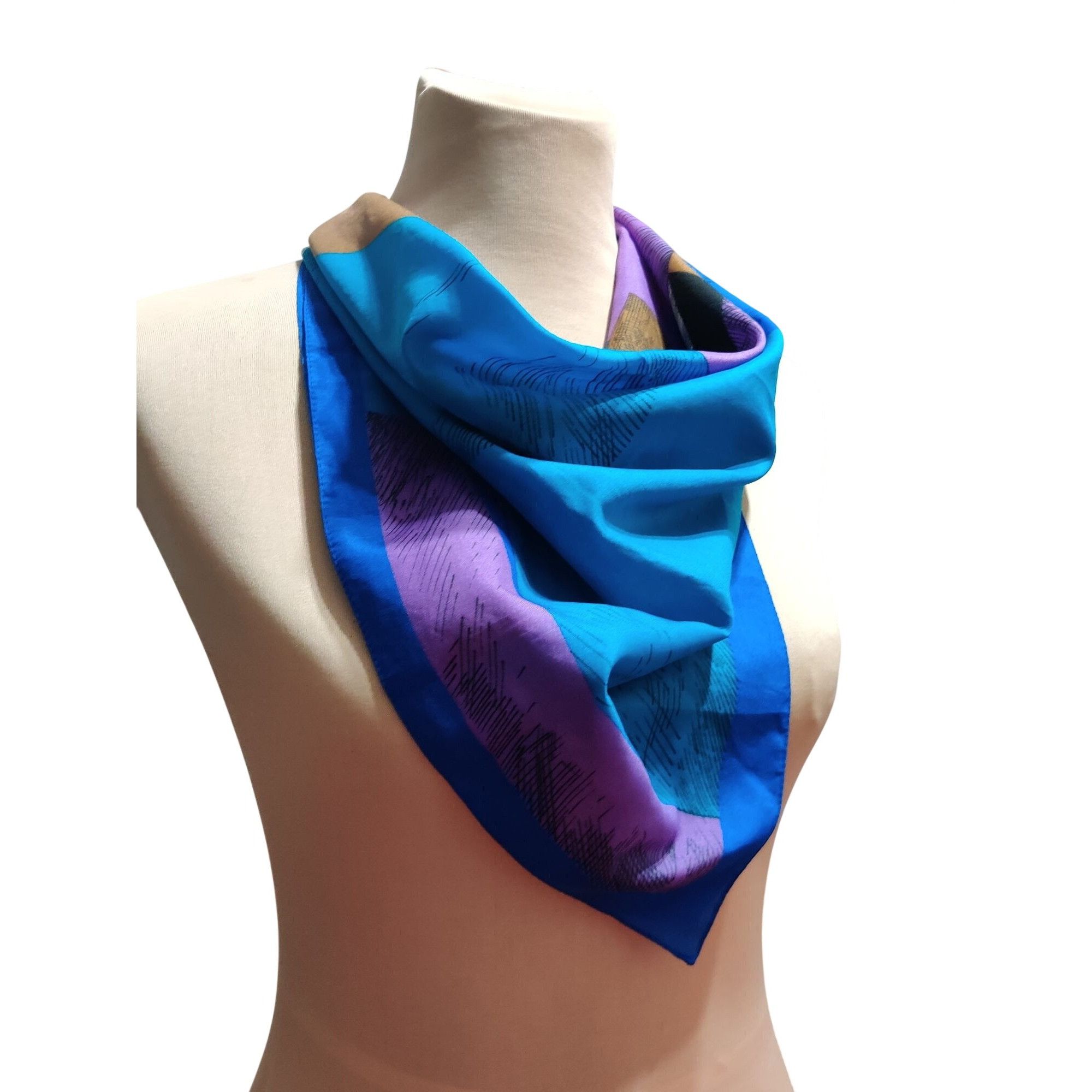 Vintage Womens Blue Abstract Geometric Square Scarf Italian Made Vin Size ONE SIZE - 9 Thumbnail