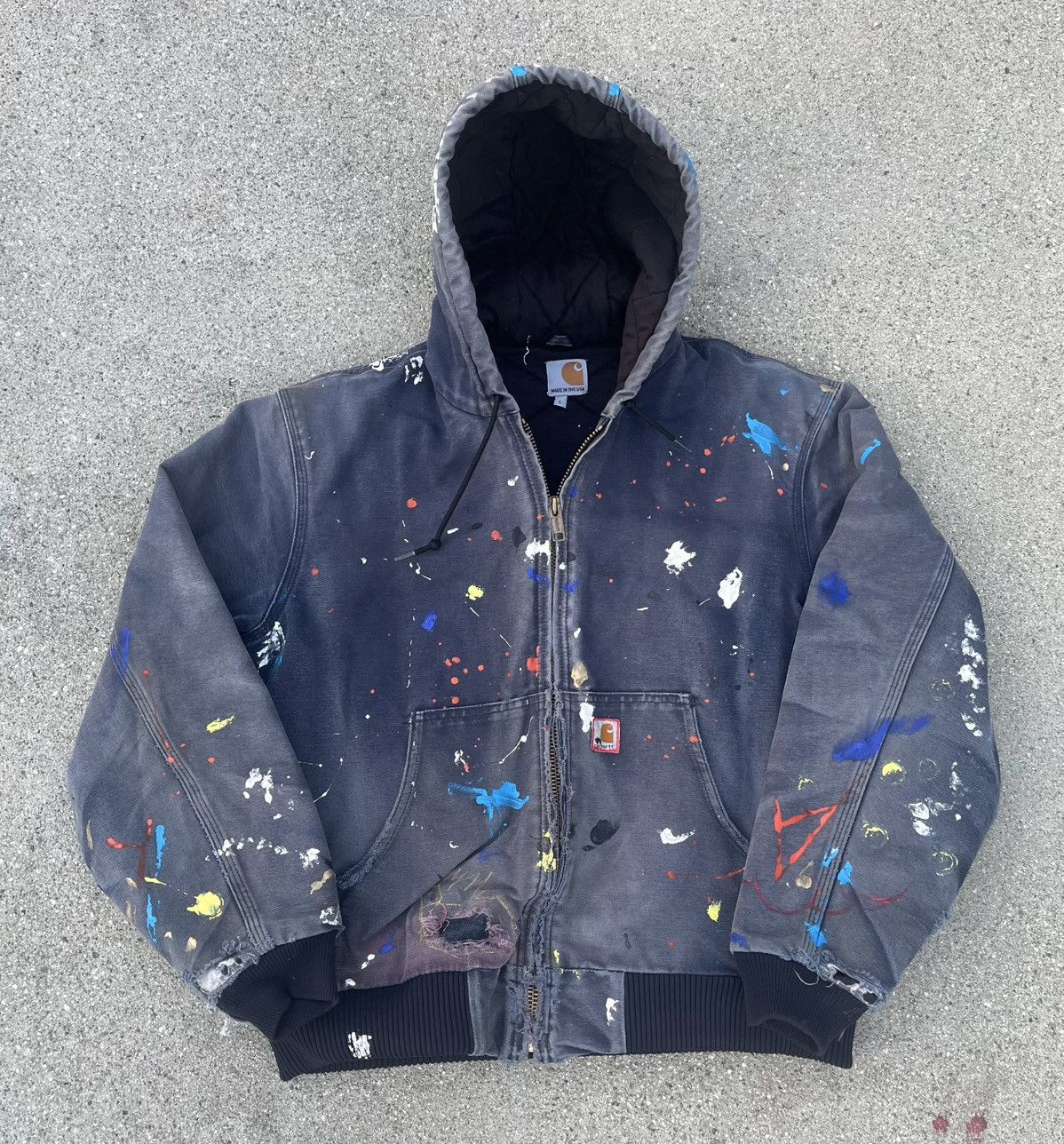 Custom Carhartt Jacket Thrashed Distressed Faded Quilt J140