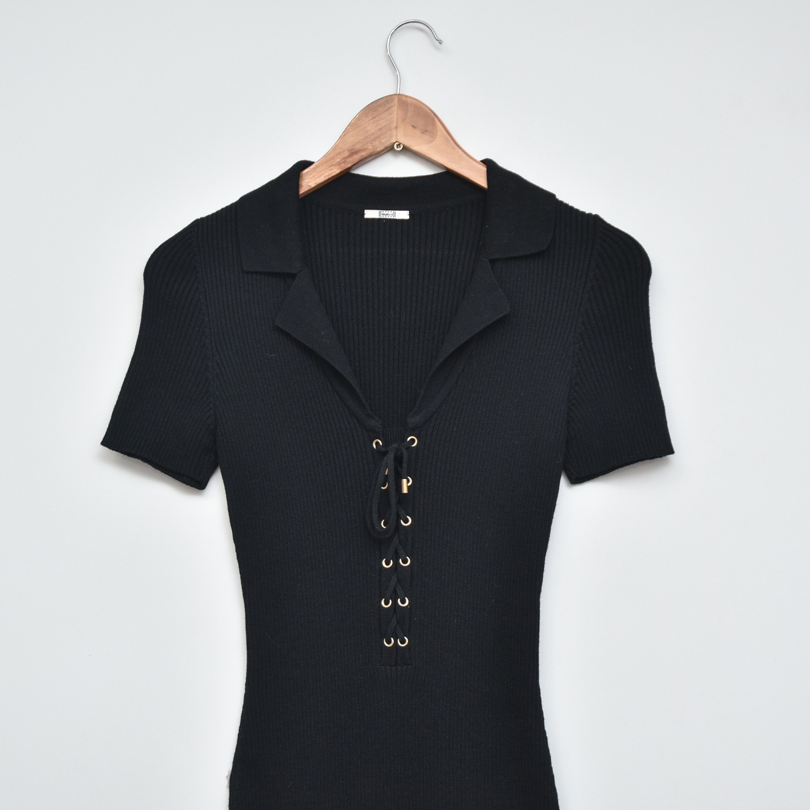 Wolford WOLFORD Ribbed Knit Midi Dress Virgin Wool Cotton Lace Up Size XS / US 0-2 / IT 36-38 - 2 Thumbnail