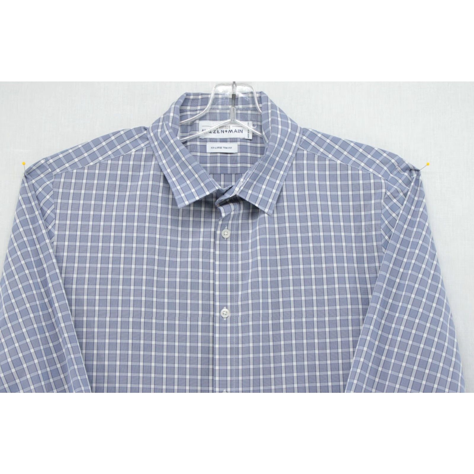 Mizzen+Main Mizzen+Main Shirt Mens 2XL Blue Leeward Trim Fit Plaid Wicking LS Button-Up, Casual, Office, Performance Size US XXL / EU 58 / 5 - 2 Thumbnail