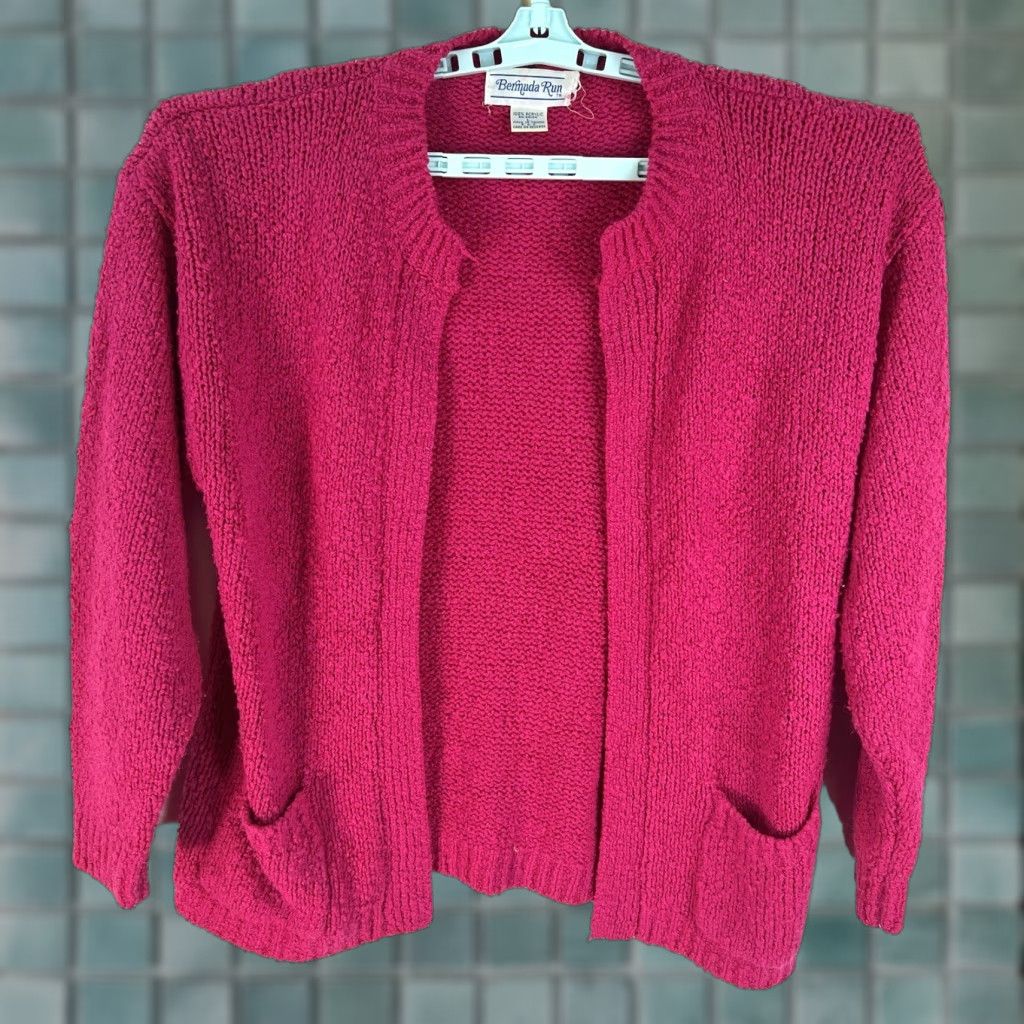 Vintage VINTAGE Bermuda Run Open Front Cardigan Sweater Women's Size L Crayola Pink Pockets Size L / US 10 / IT 46 - 1 Thumbnail